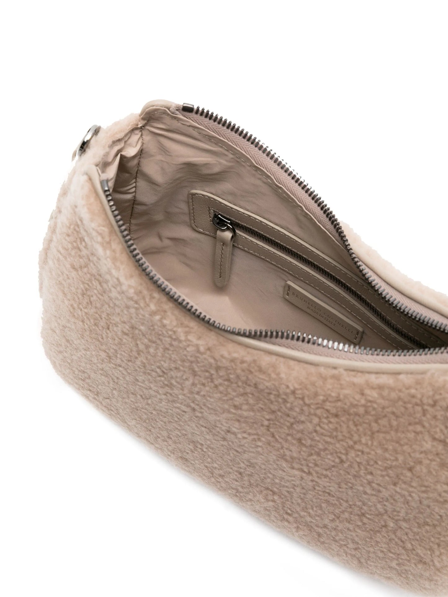 chain-detail shearling crossbody bag