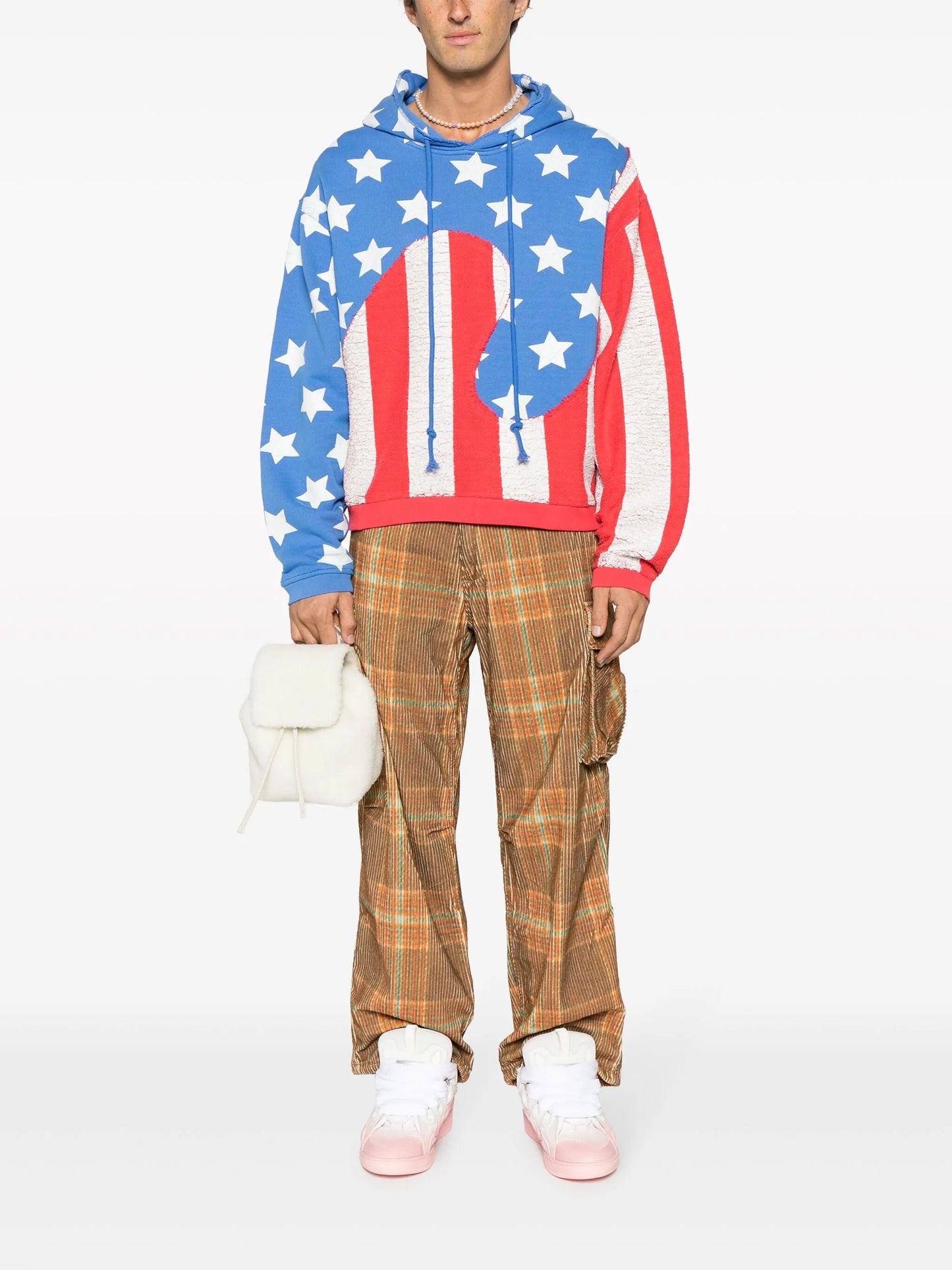 flag-print cotton hoodie