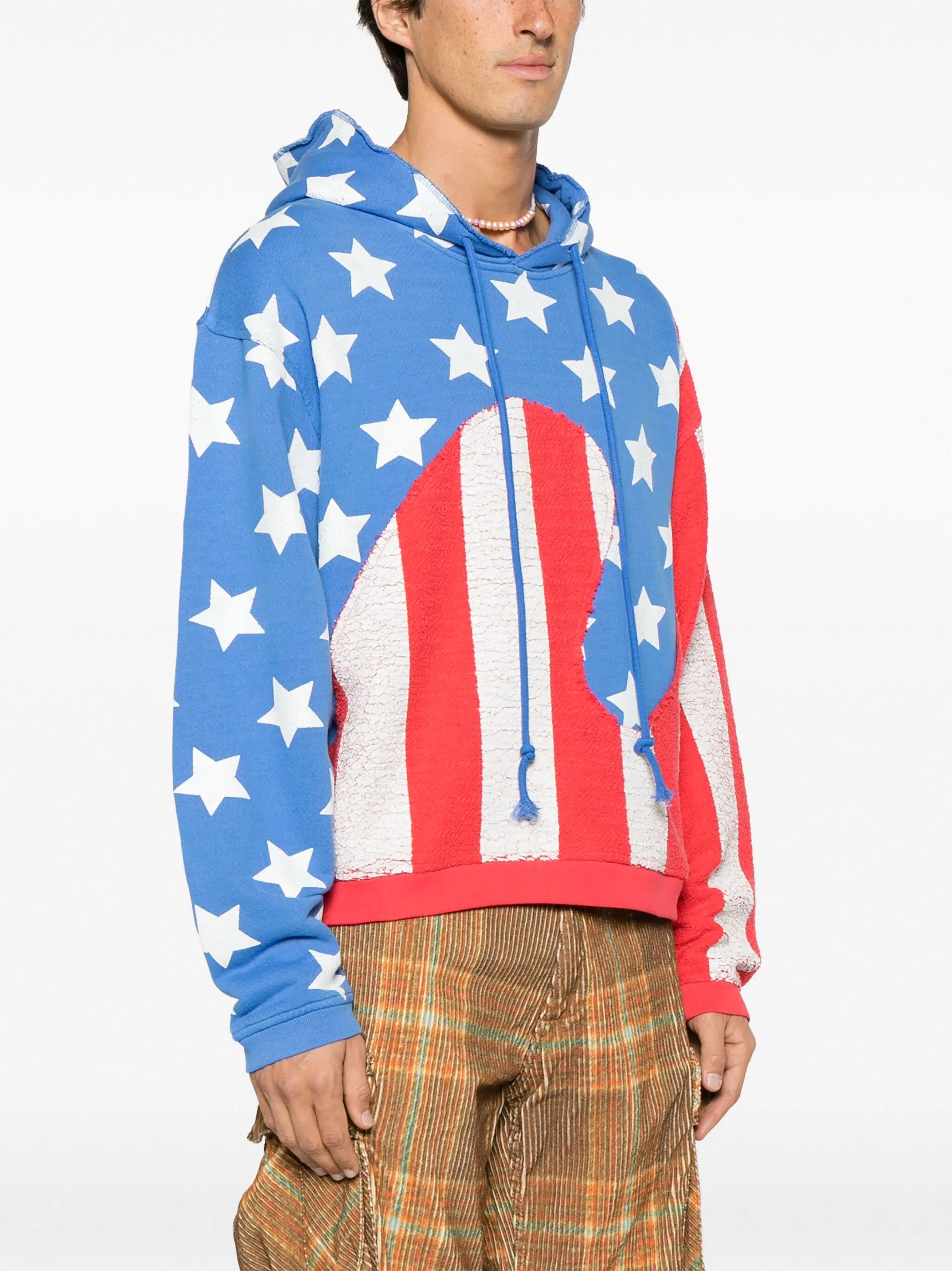 flag-print cotton hoodie