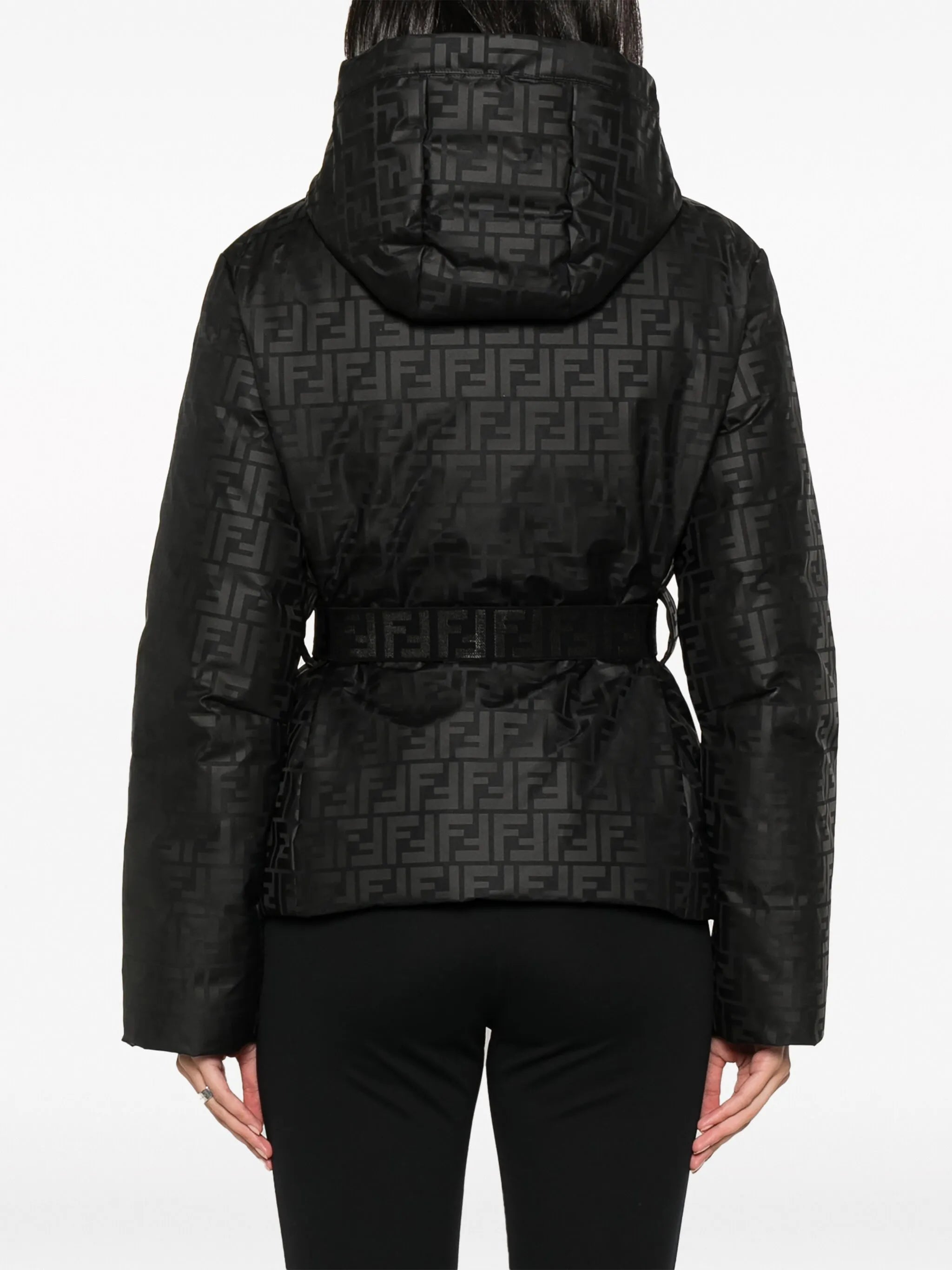 monogram-pattern hooded ski jacket