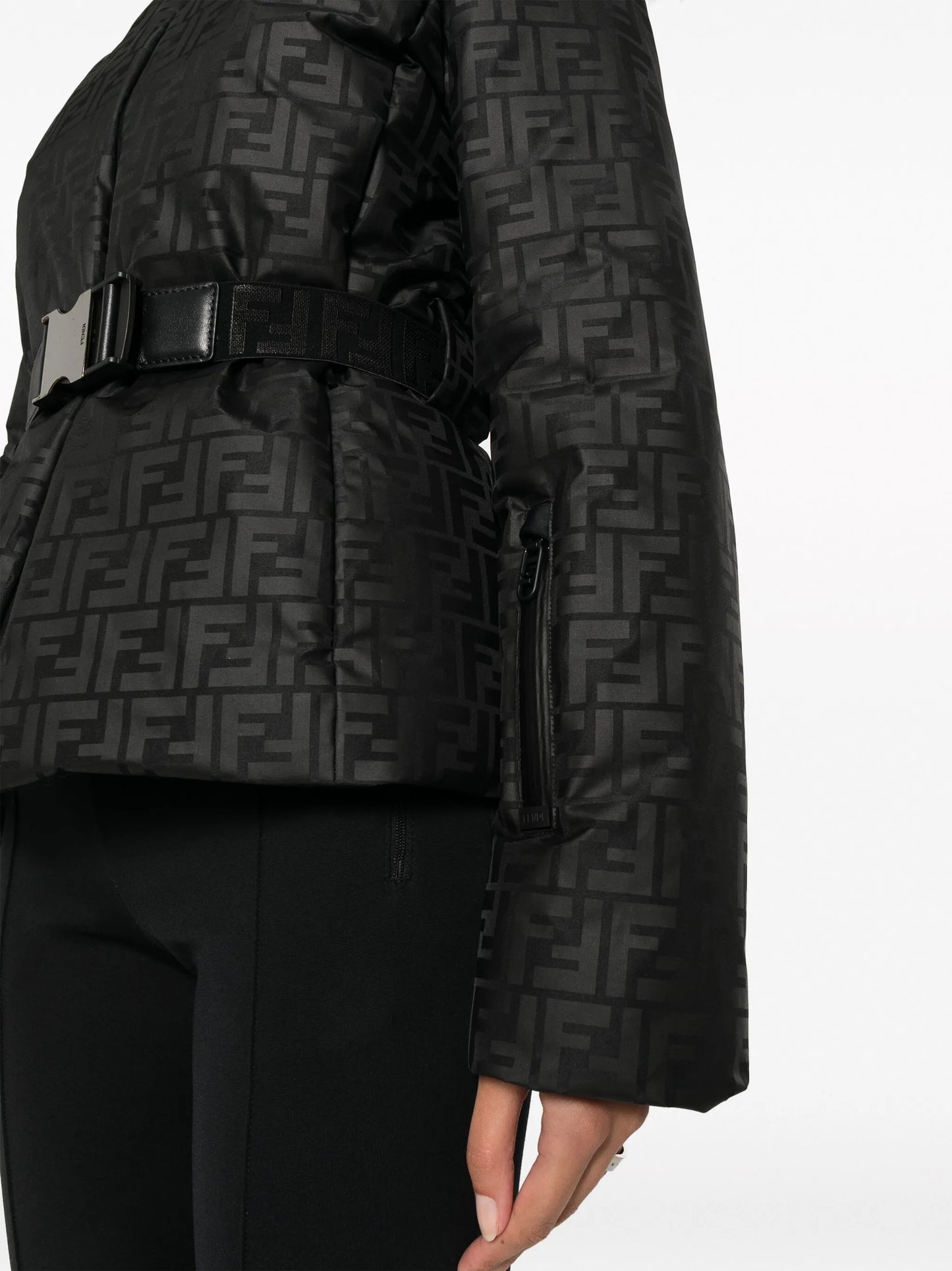 monogram-pattern hooded ski jacket