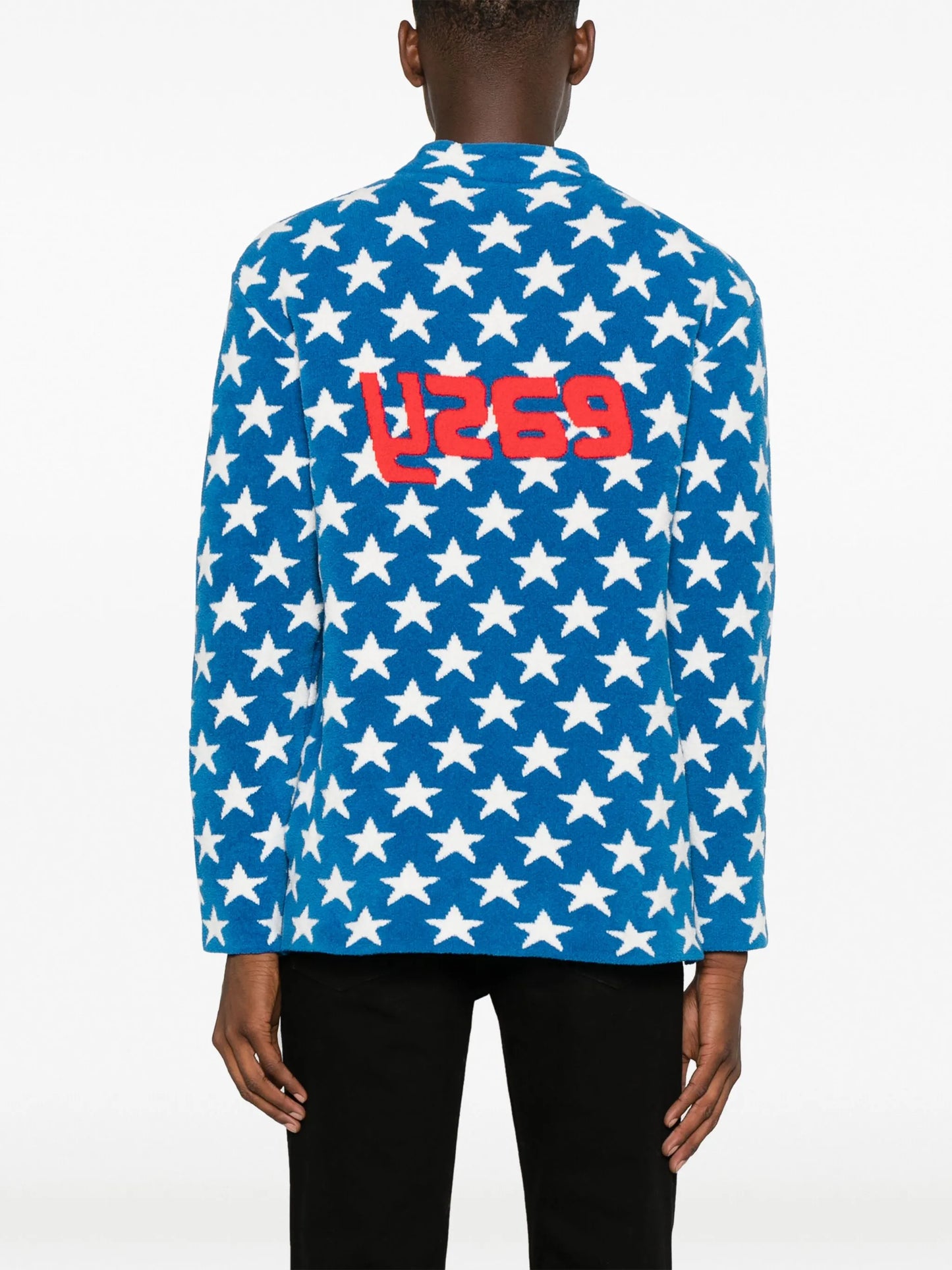 mock-neck intarsia-knit jumper