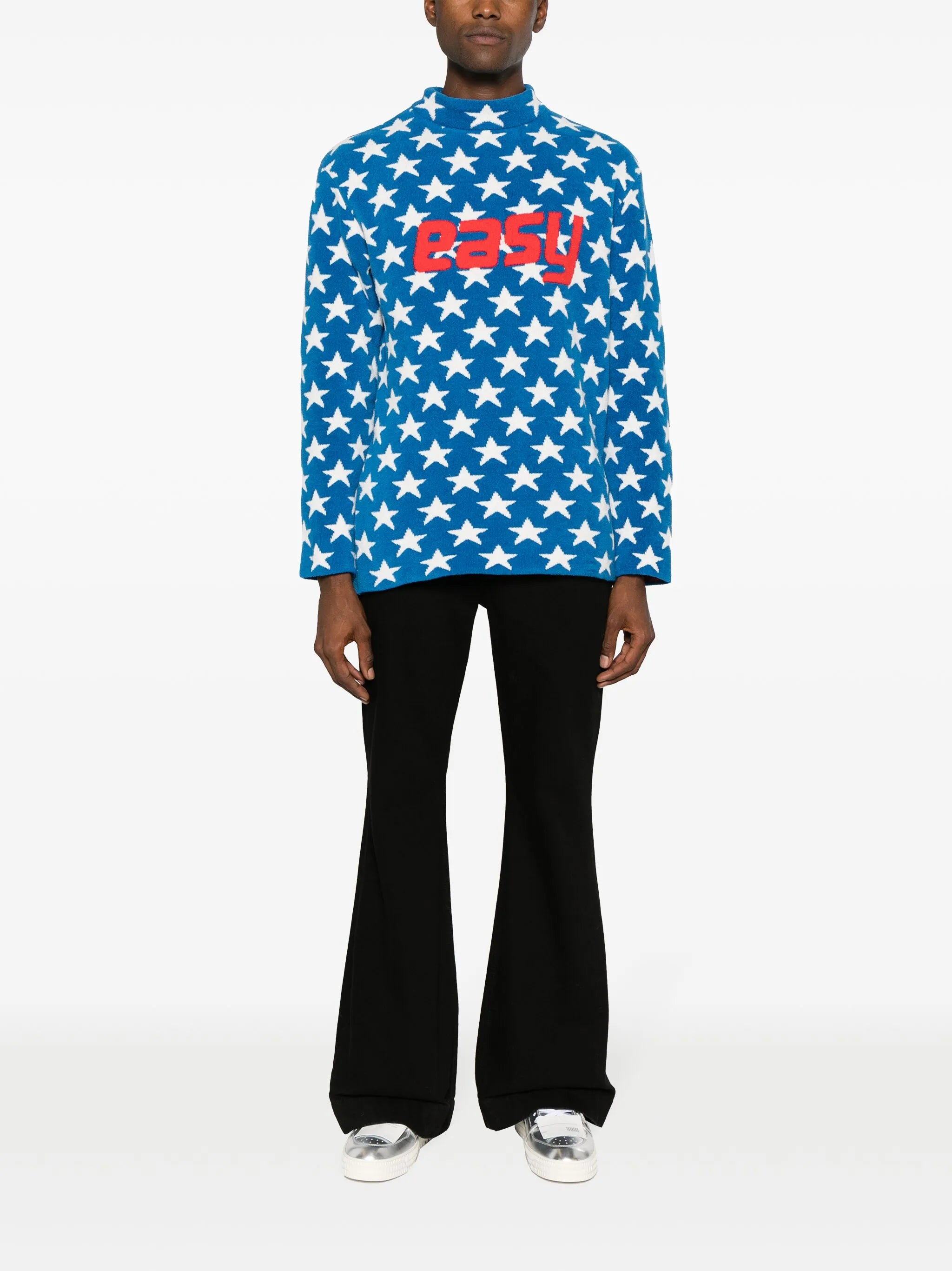 mock-neck intarsia-knit jumper