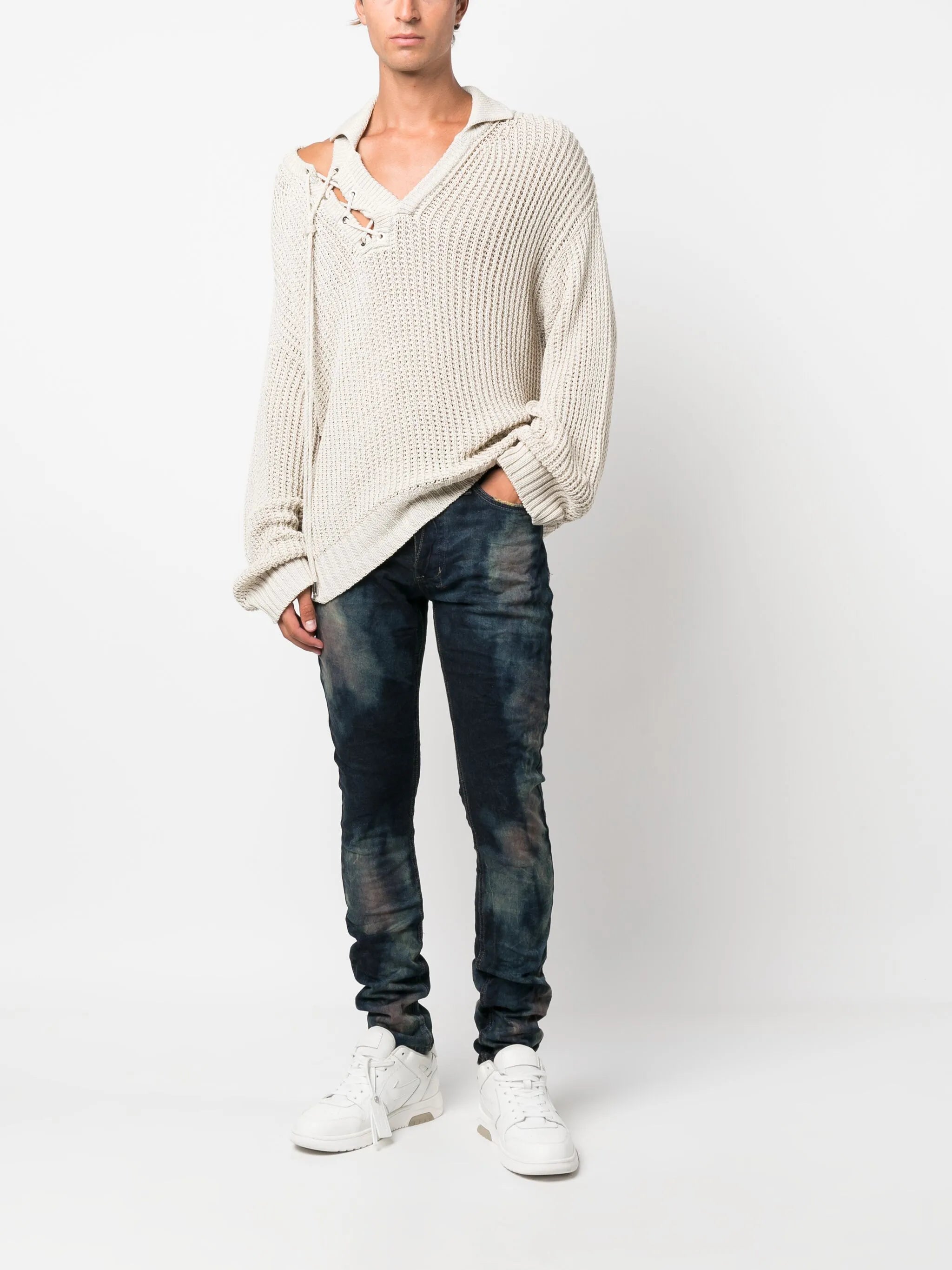 bleached-effect slim-cut jeans