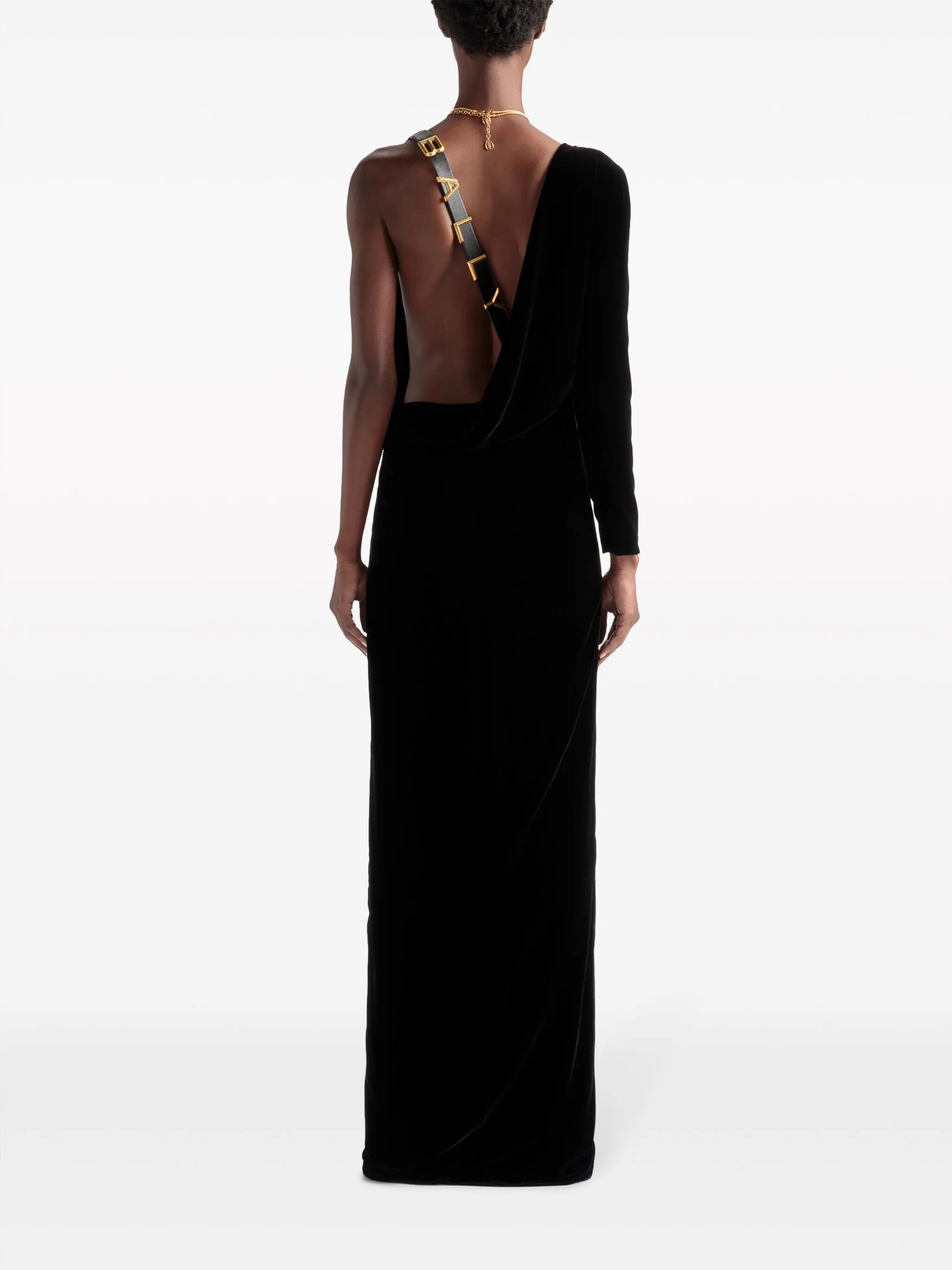 logo-lettering draped gown