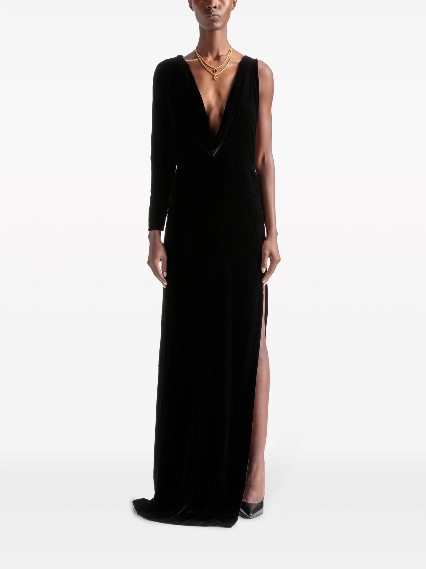 logo-lettering draped gown