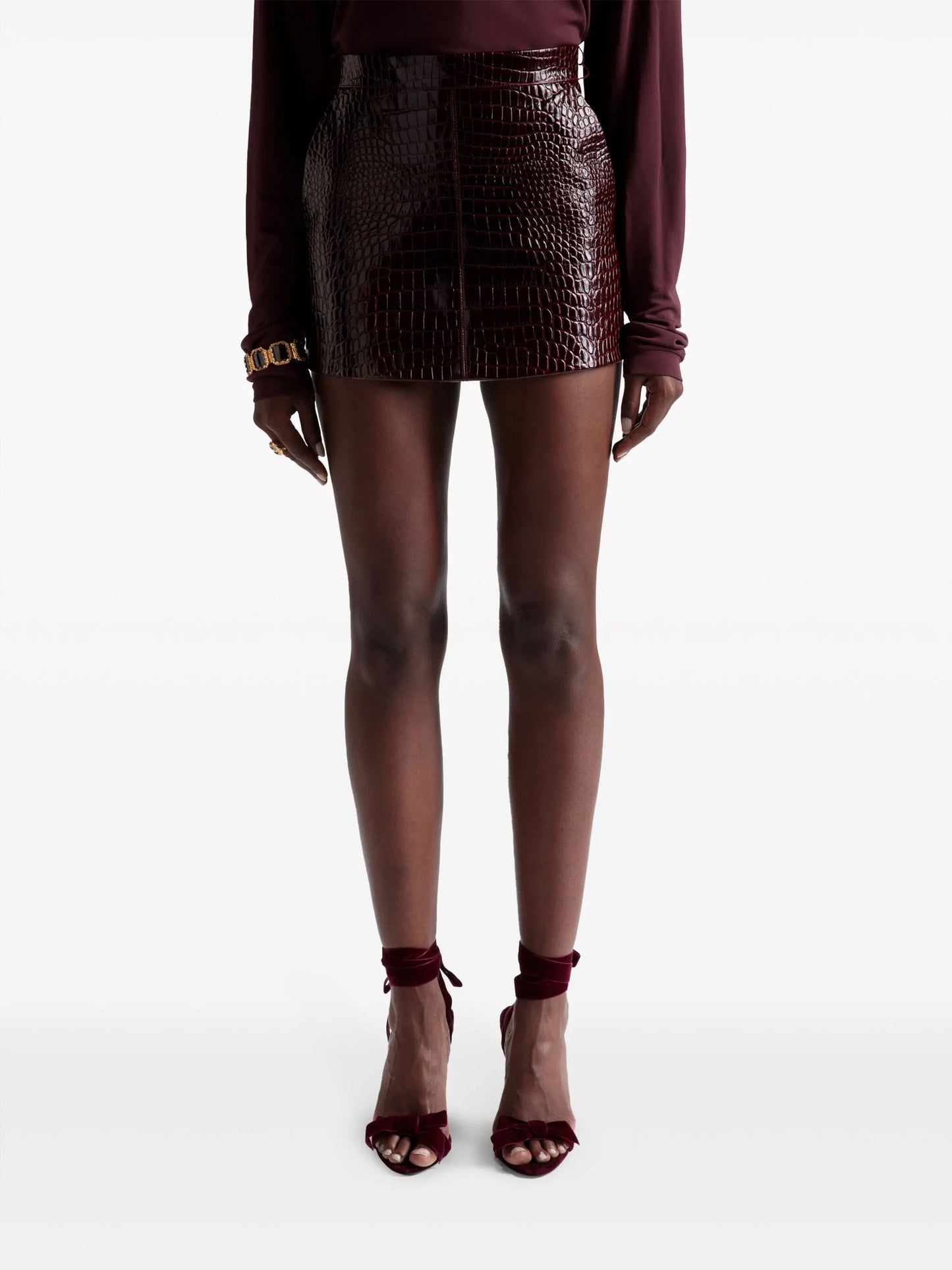 crocodile-effect leather miniskirt