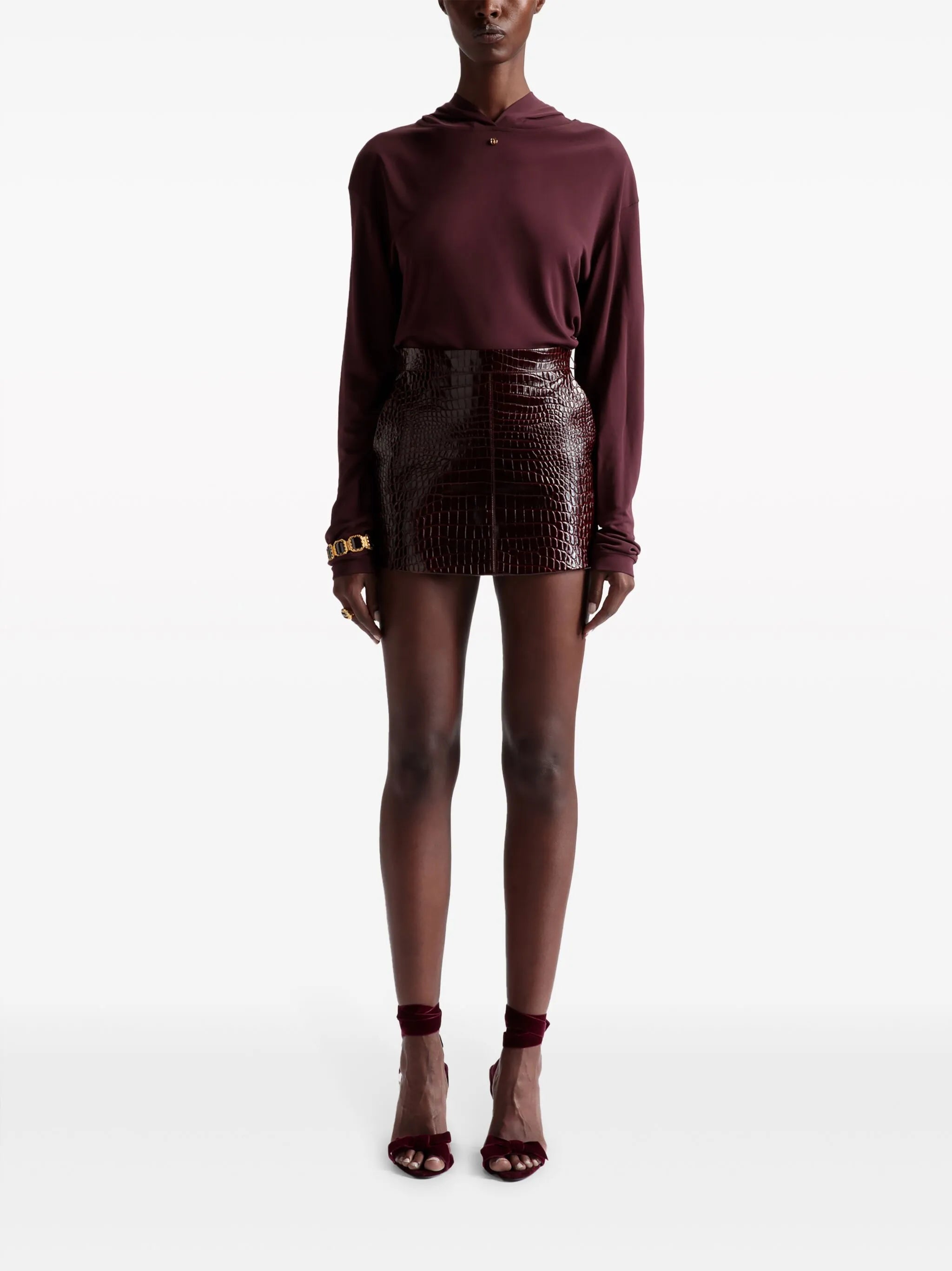 crocodile-effect leather miniskirt