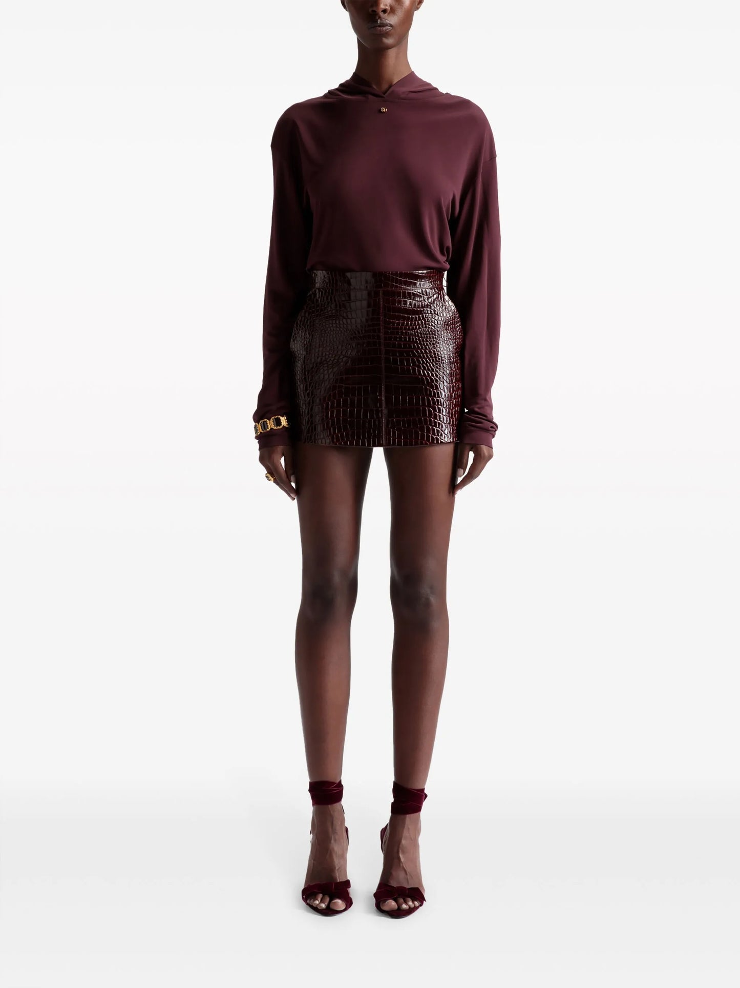 crocodile-effect leather miniskirt