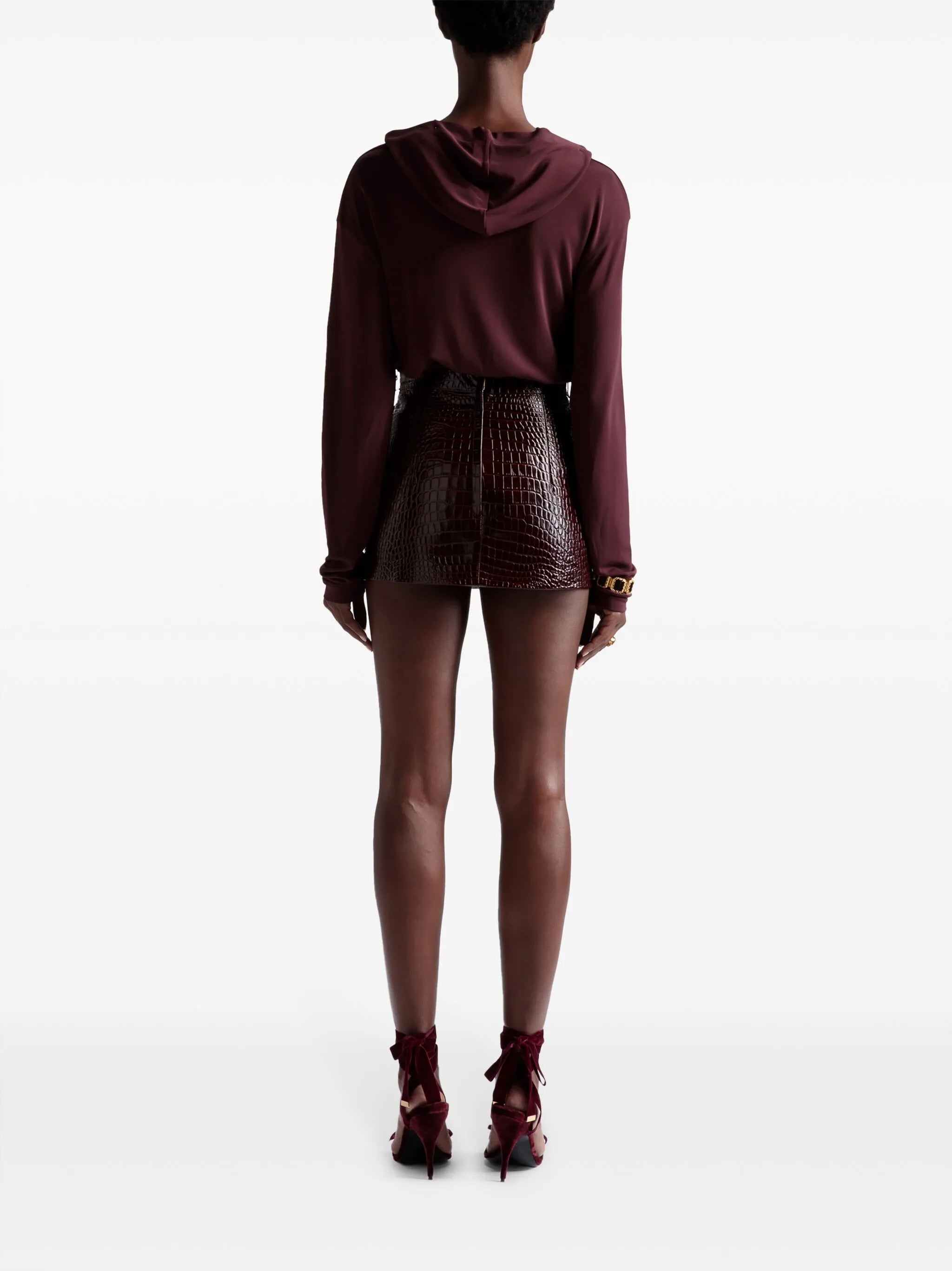 crocodile-effect leather miniskirt