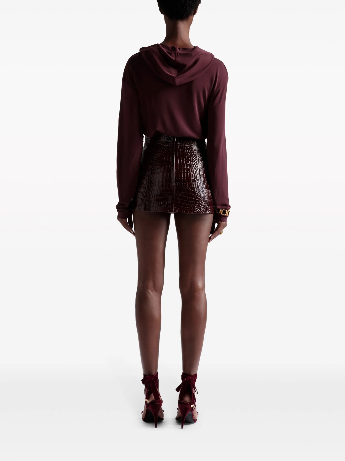 crocodile-effect leather miniskirt