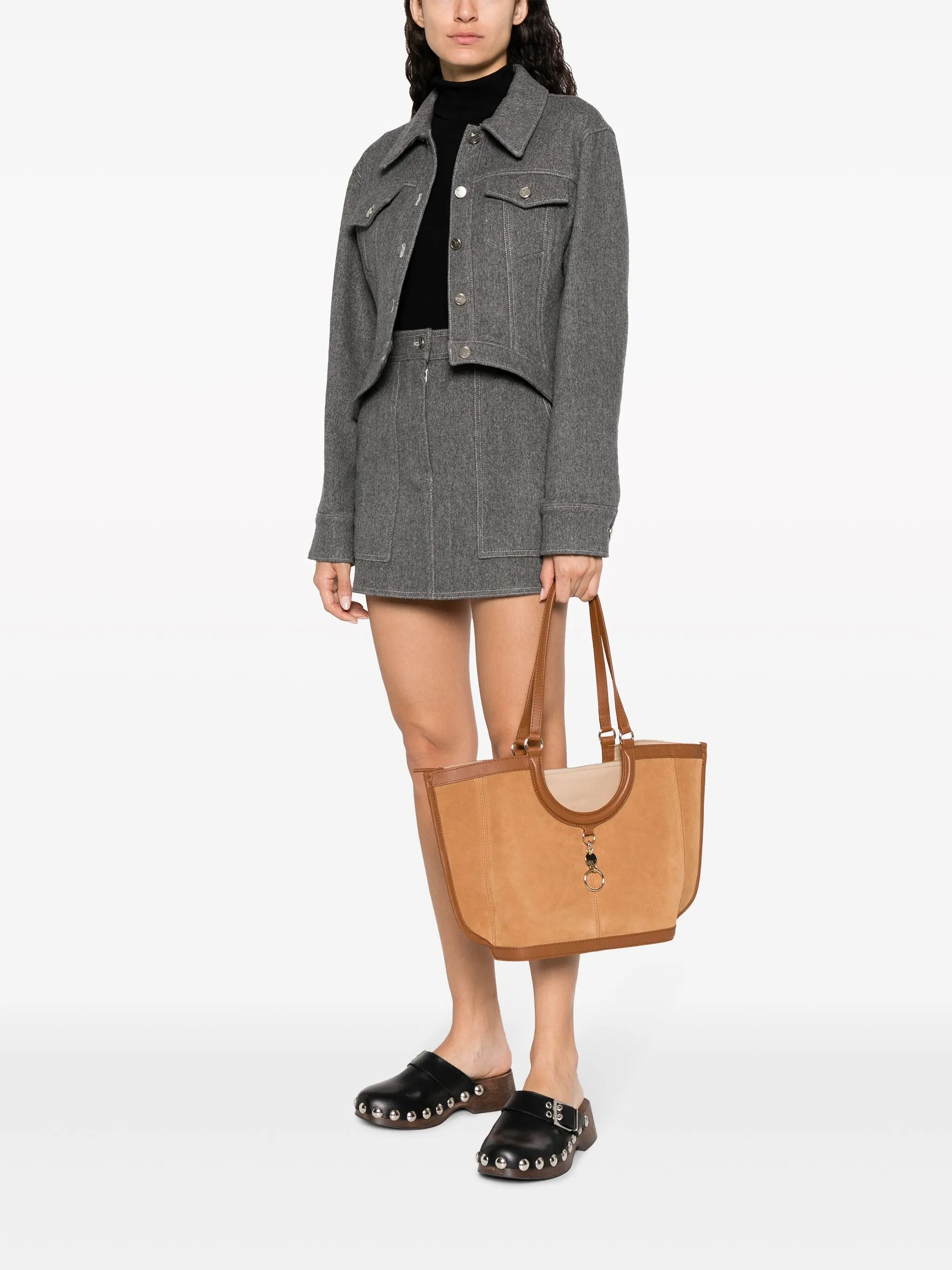 logo-engraved suede tote bag
