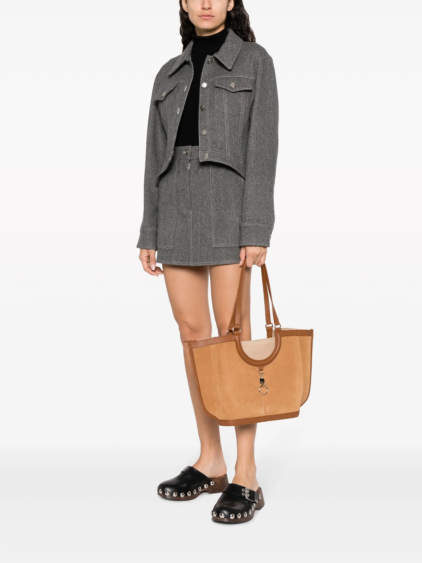 logo-engraved suede tote bag