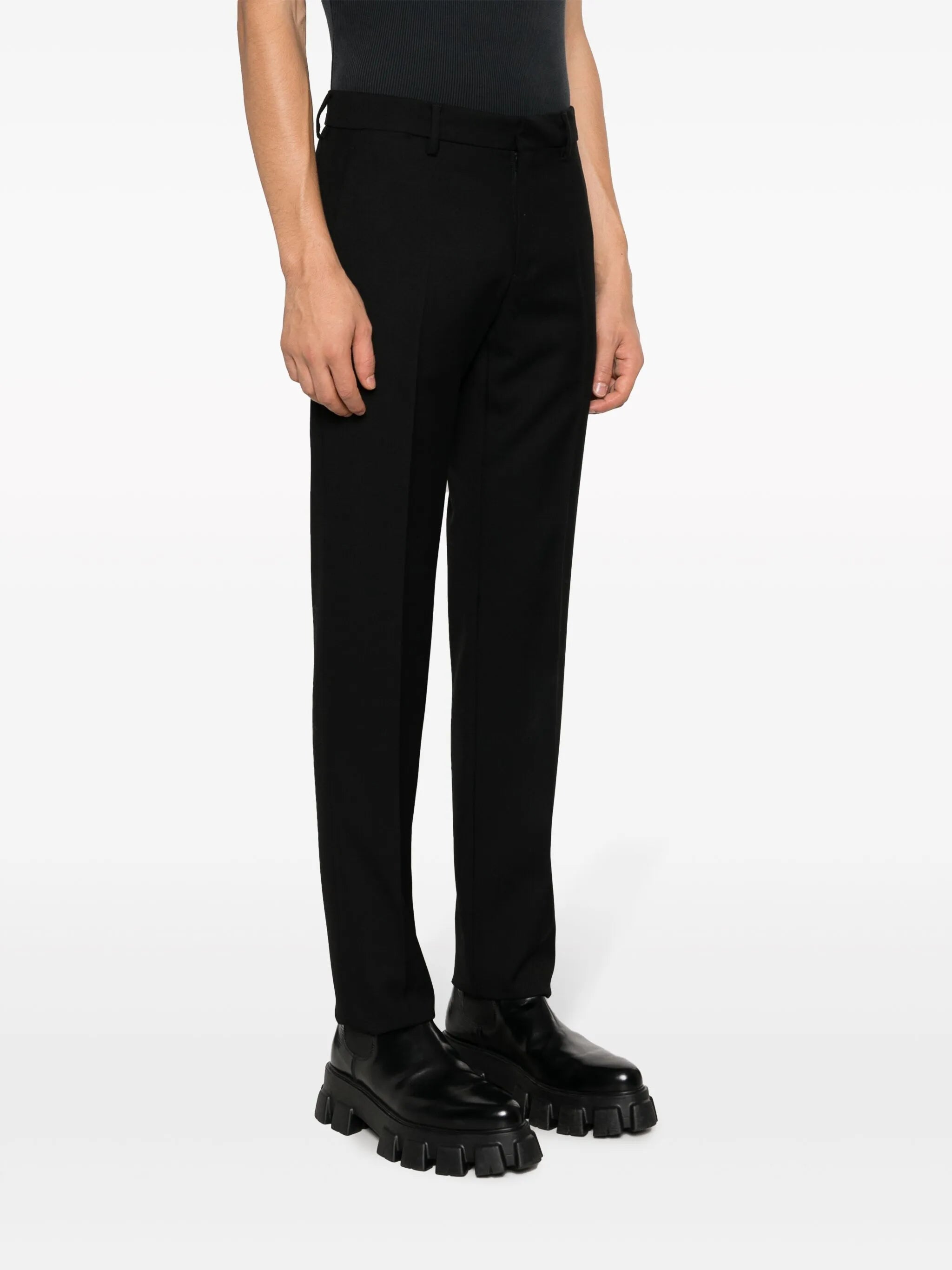 slim-cut wool trousers