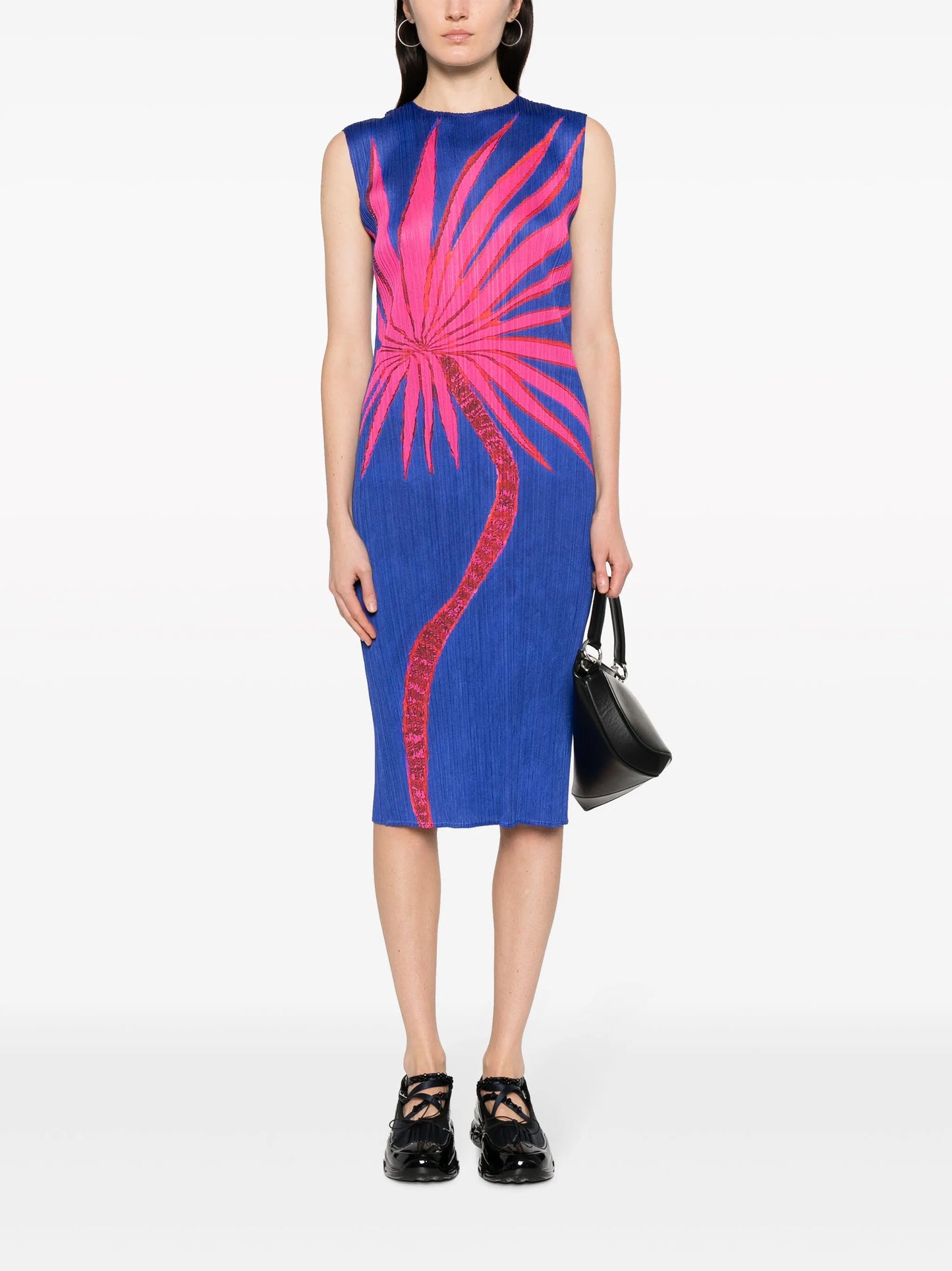 floral-print pleated midi dress