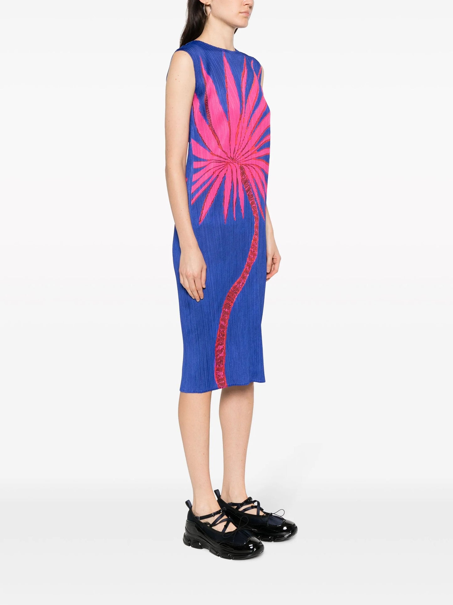 floral-print pleated midi dress