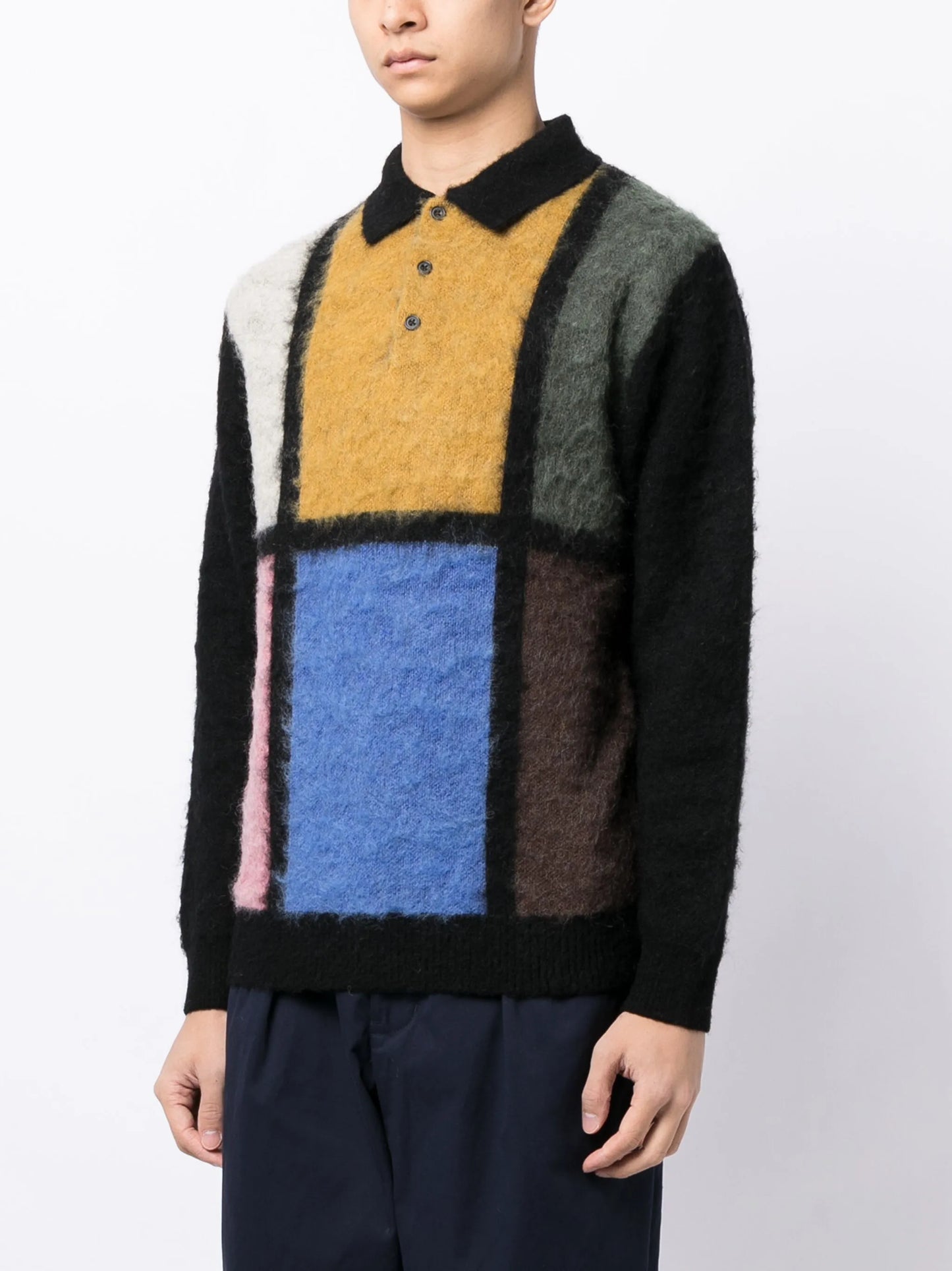 check-pattern polo-collar jumper