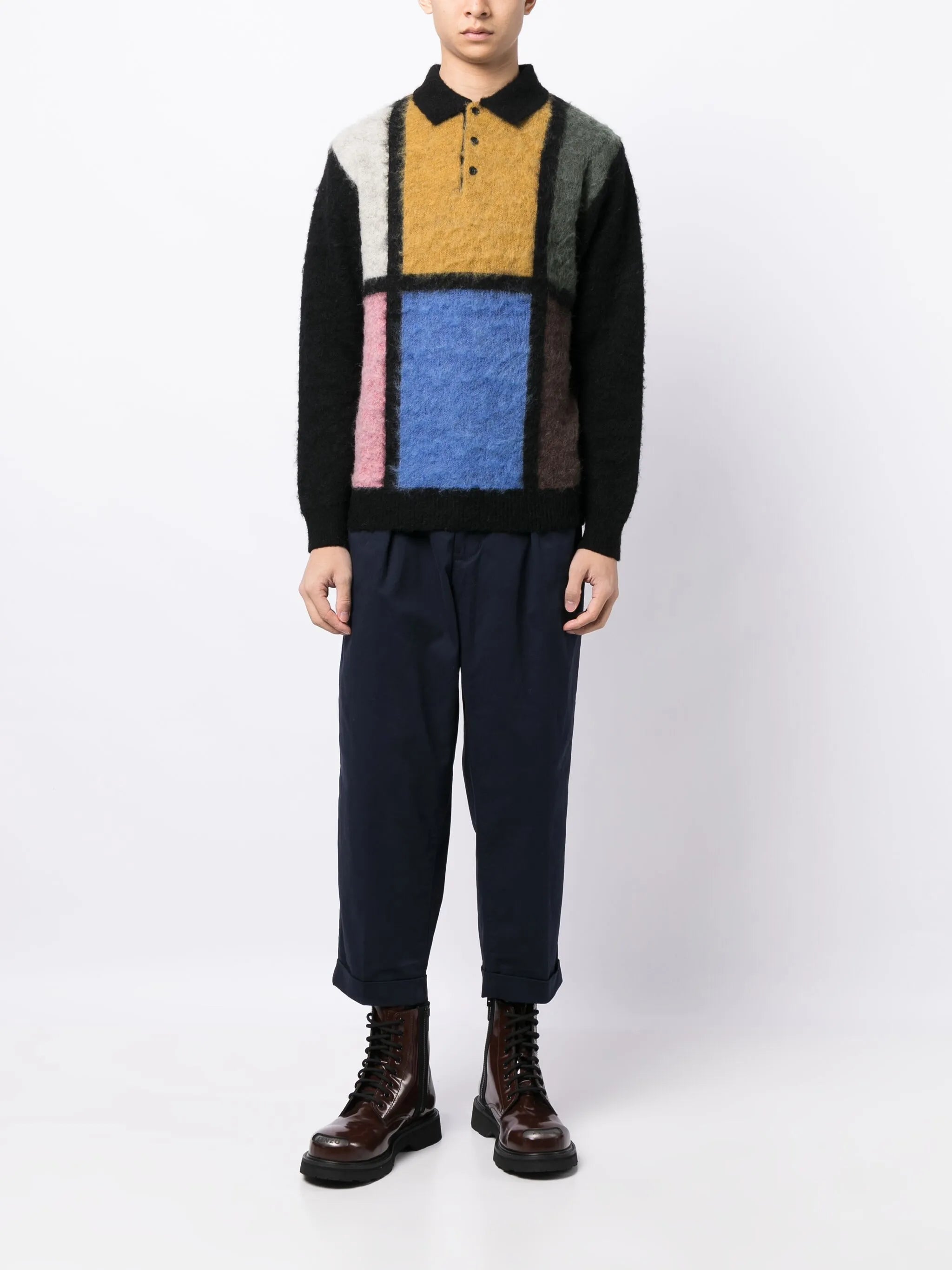 check-pattern polo-collar jumper