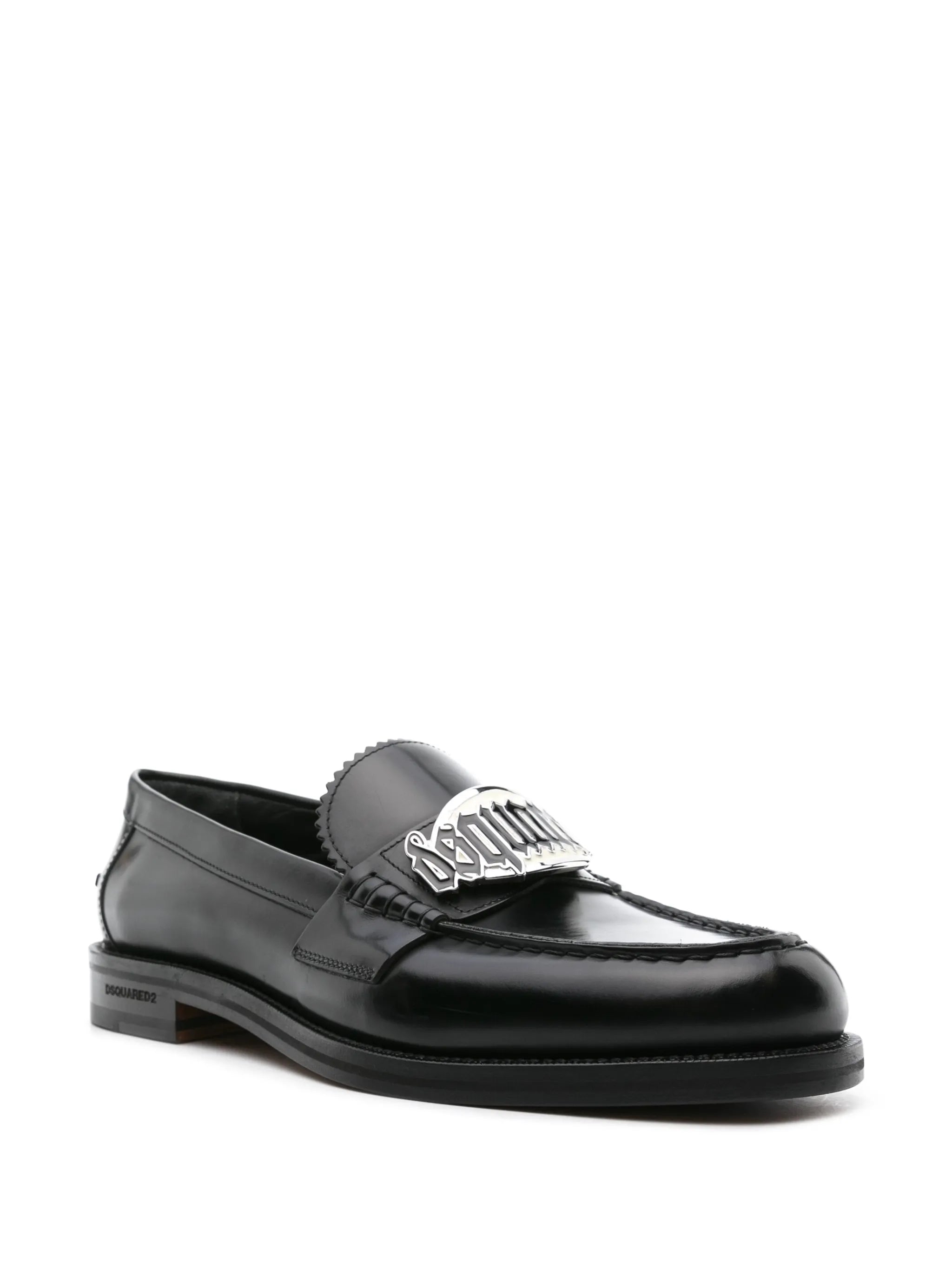 logo-plaque leather loafers