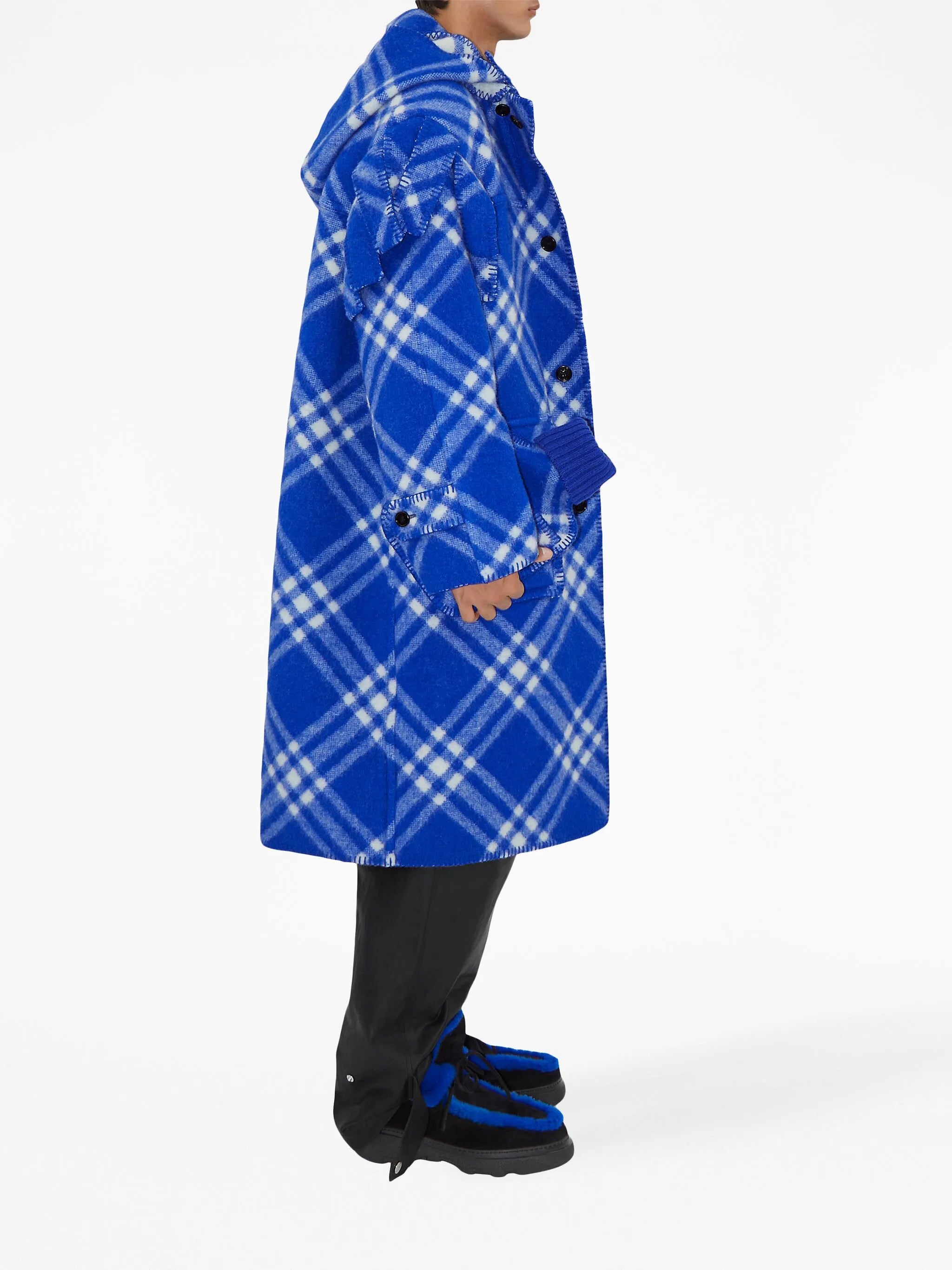plaid-check wool blanket cape