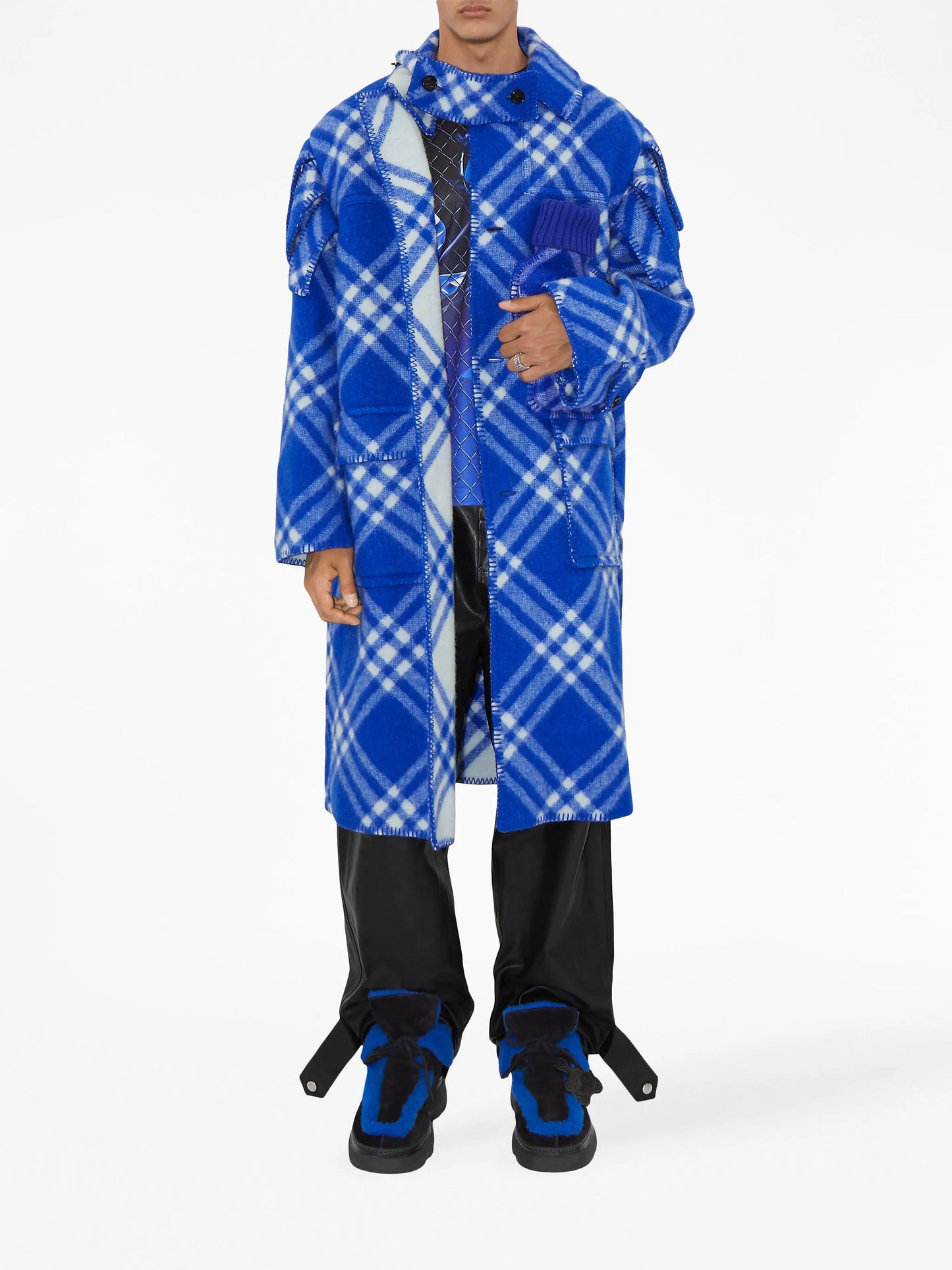 plaid-check wool blanket cape