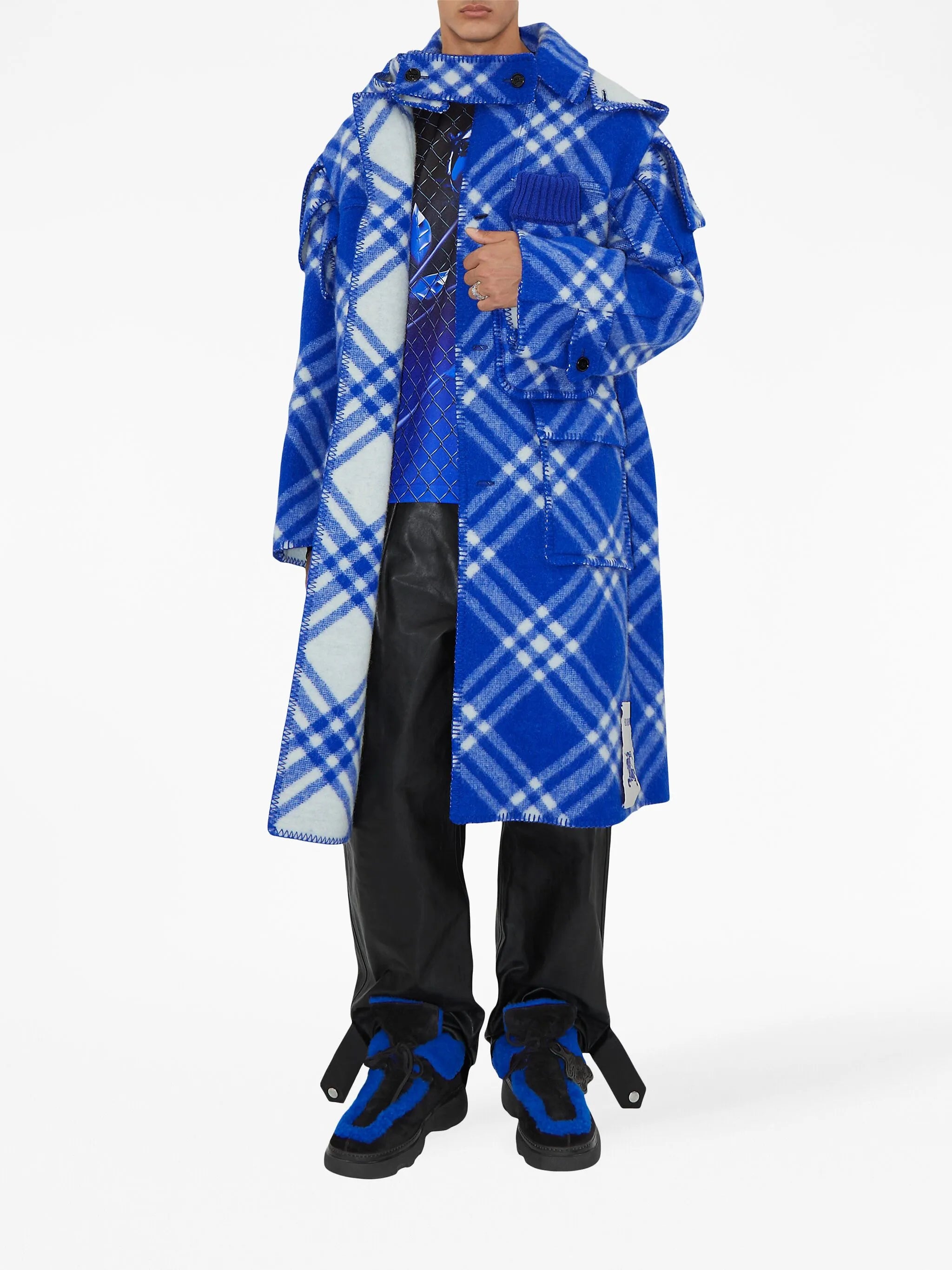 plaid-check wool blanket cape