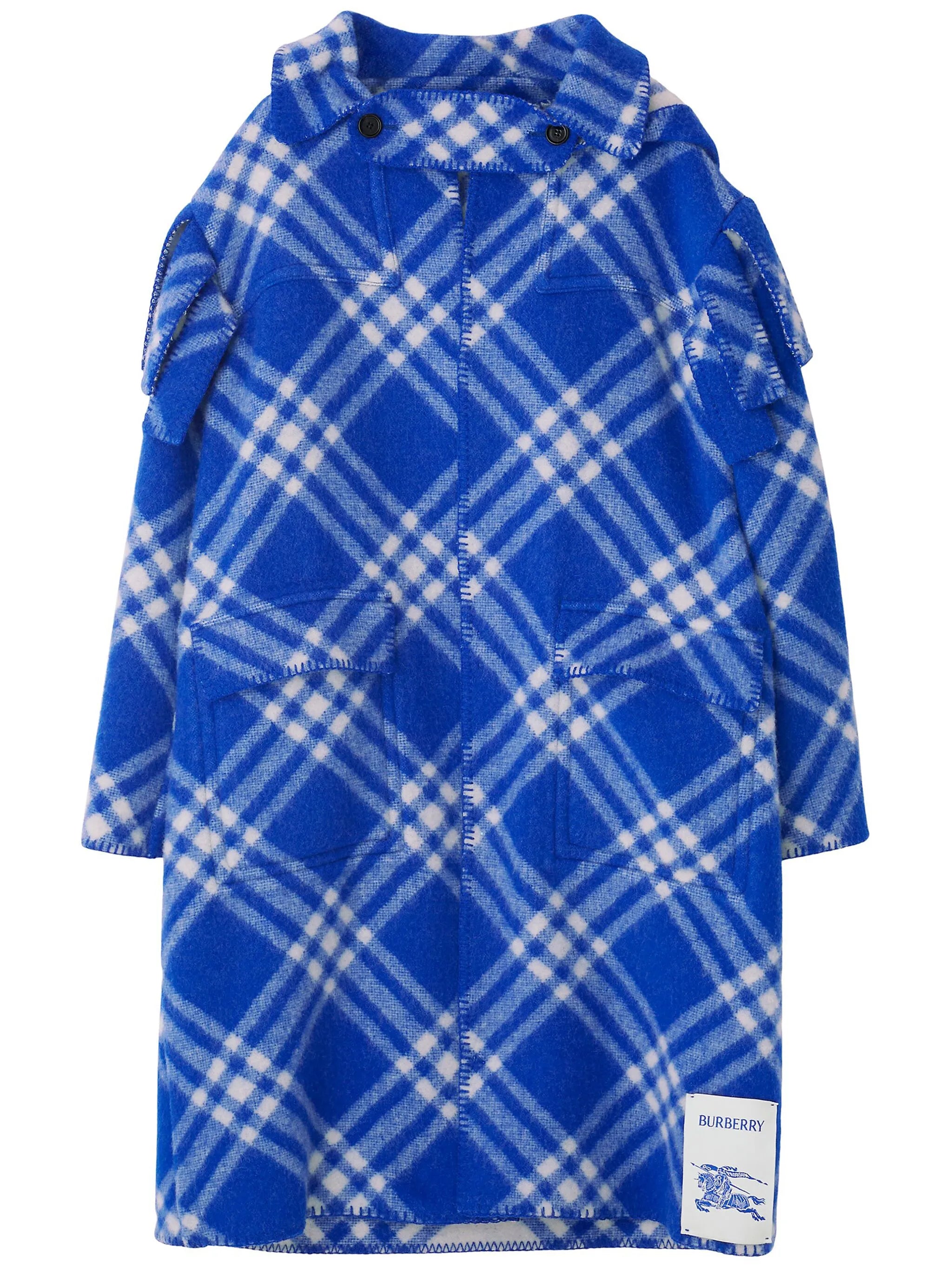 plaid-check wool blanket cape