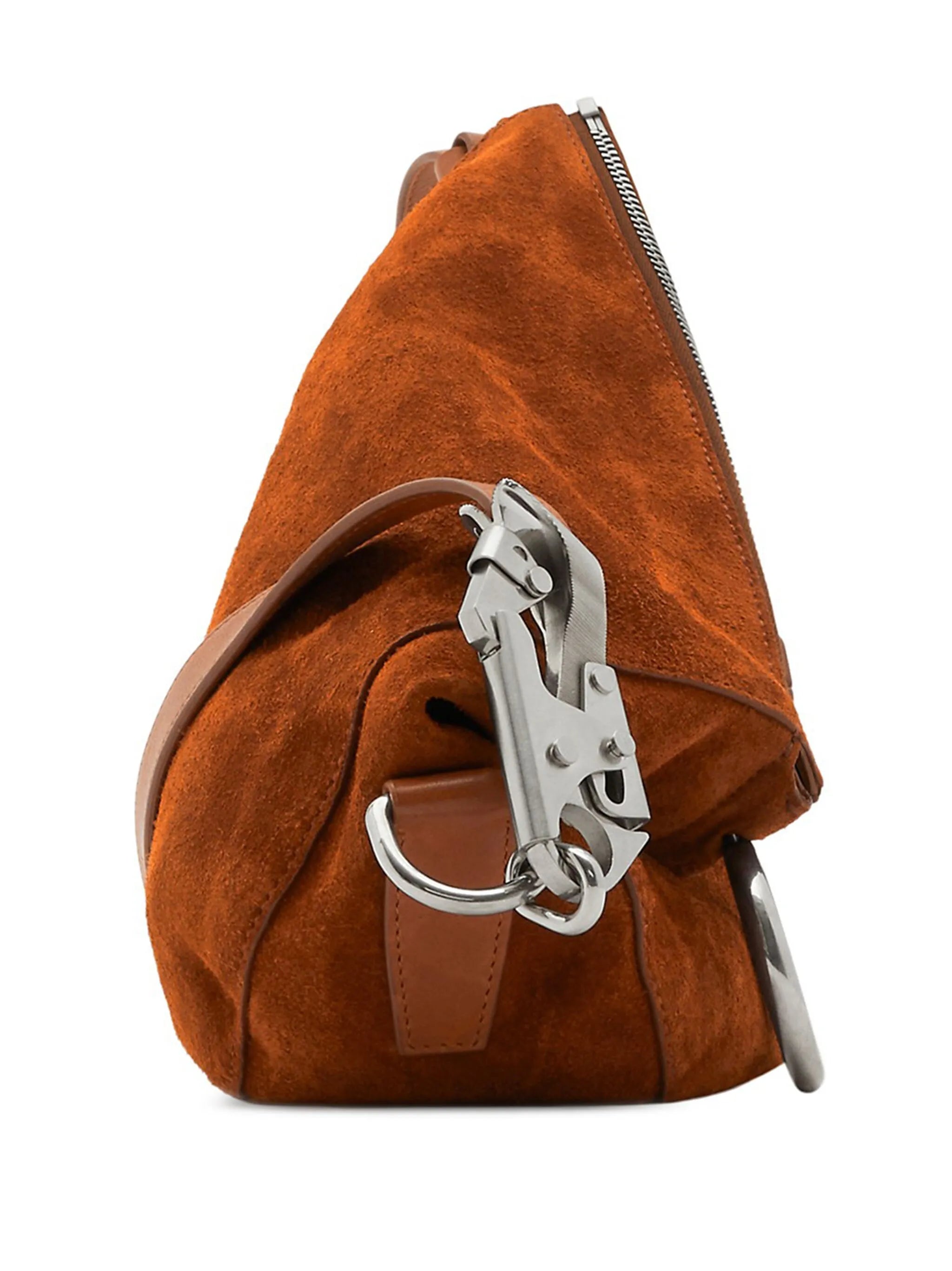 asymmetric-design suede shoulder bag