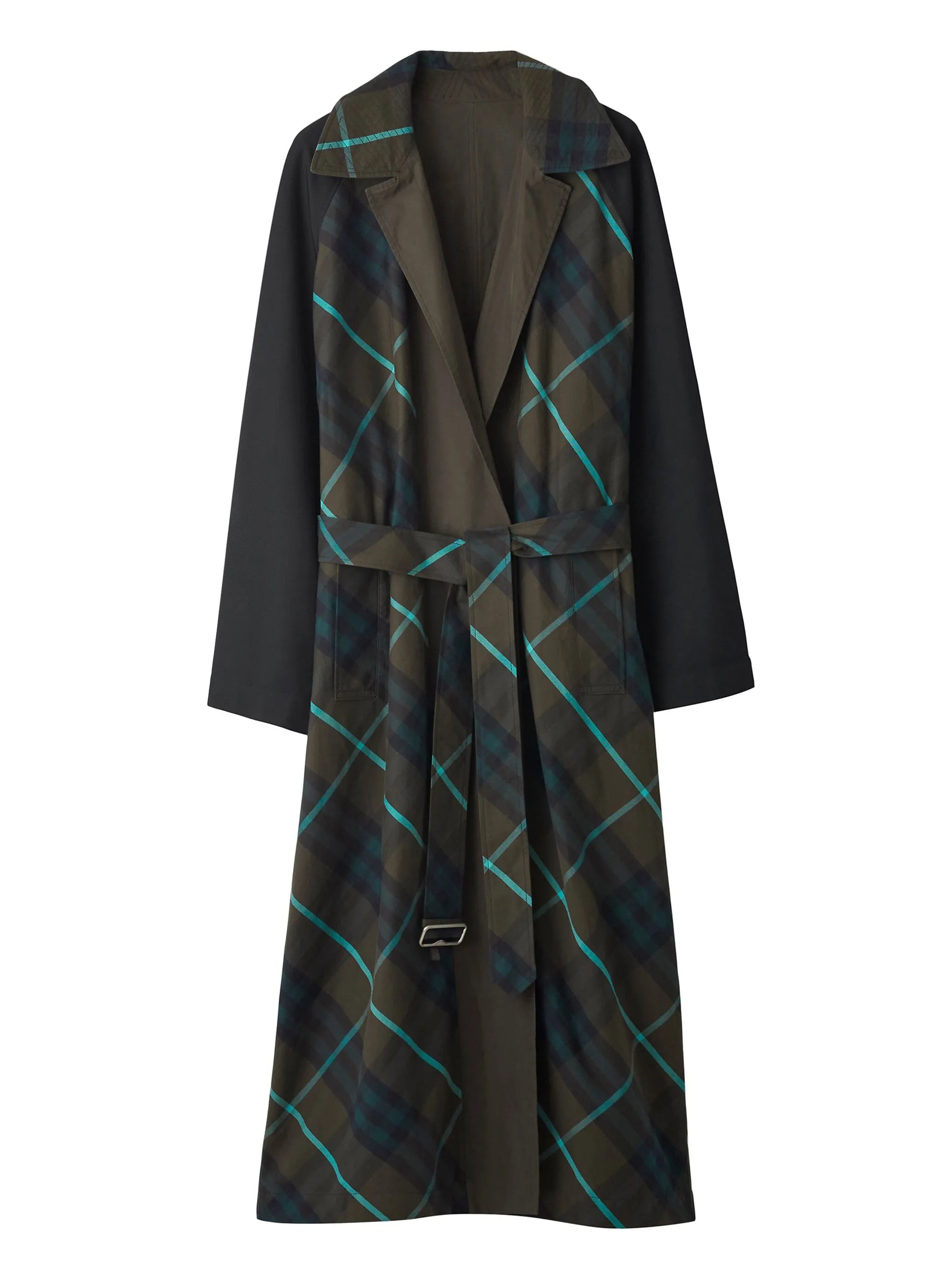 check-plaid reversible trench coat