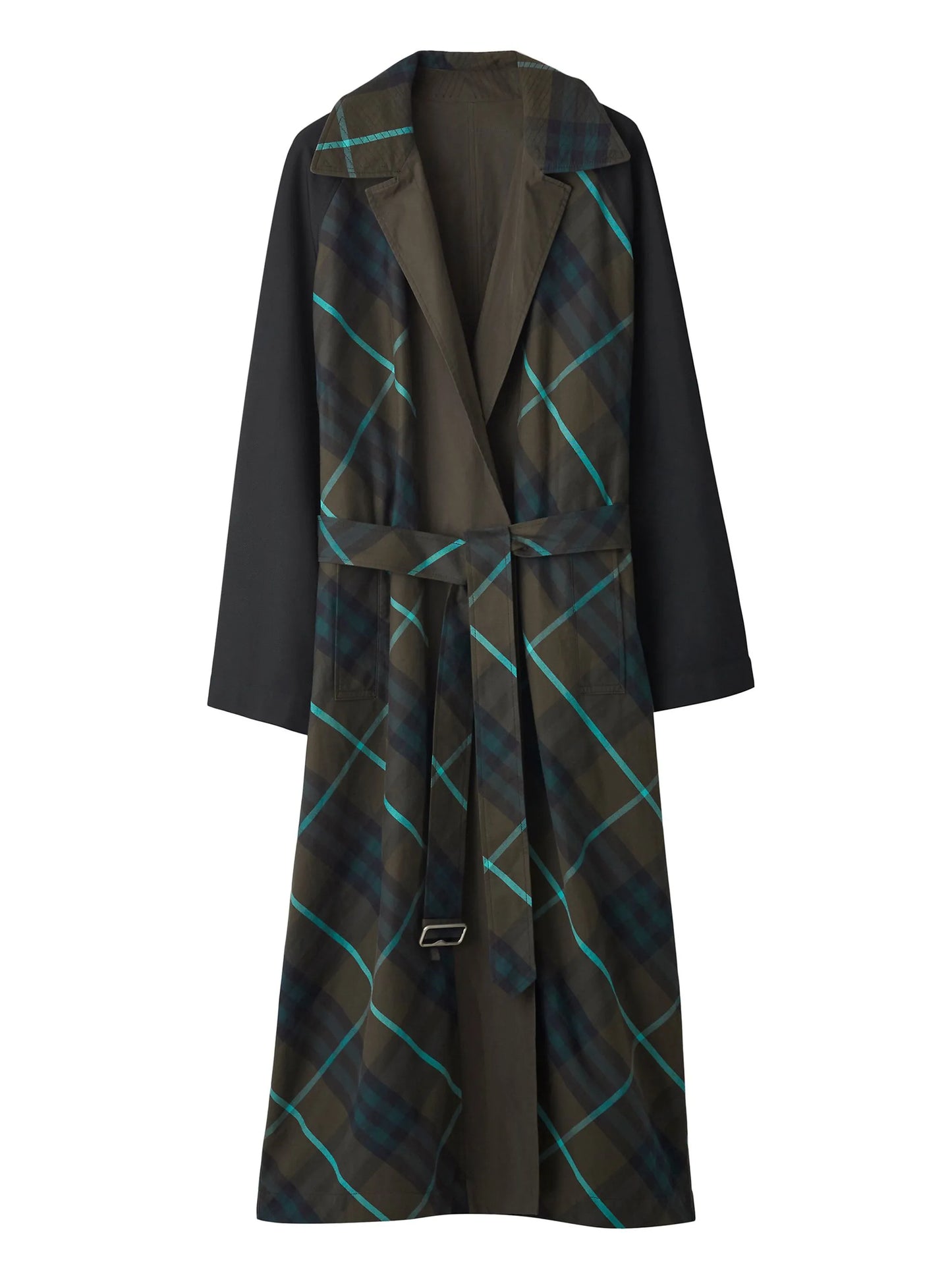 check-plaid reversible trench coat