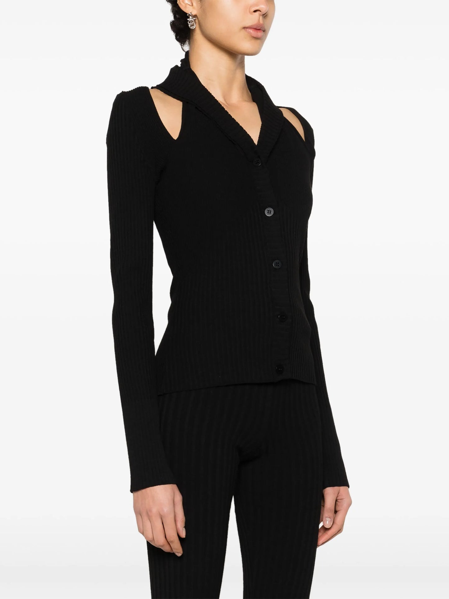 shawl-collar ribbed cardigan