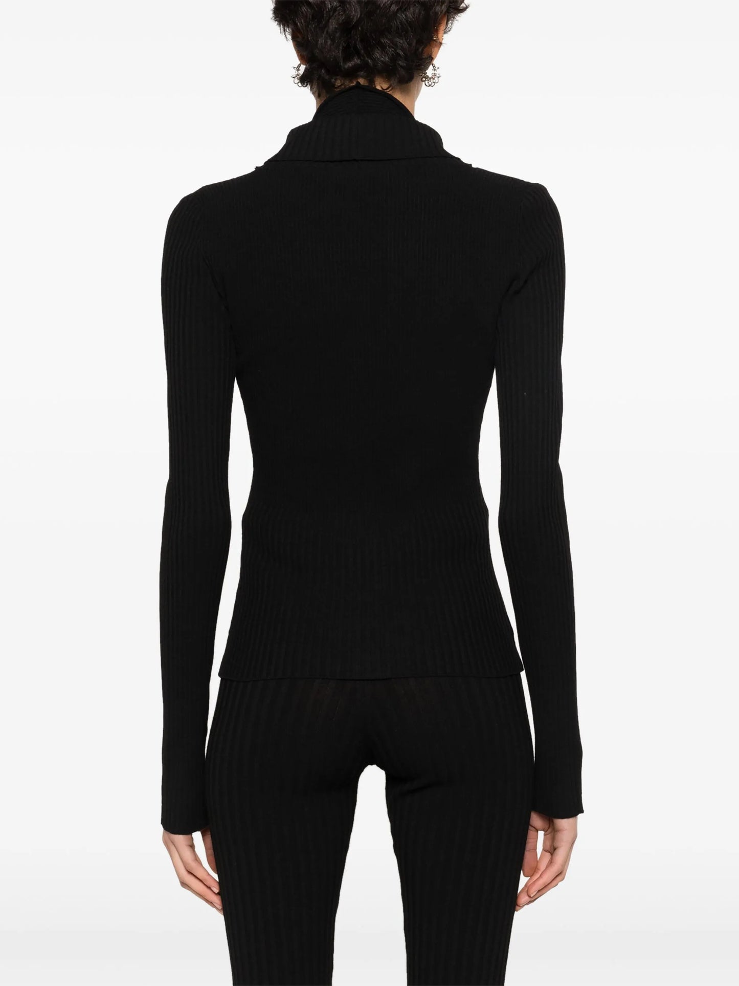 shawl-collar ribbed cardigan