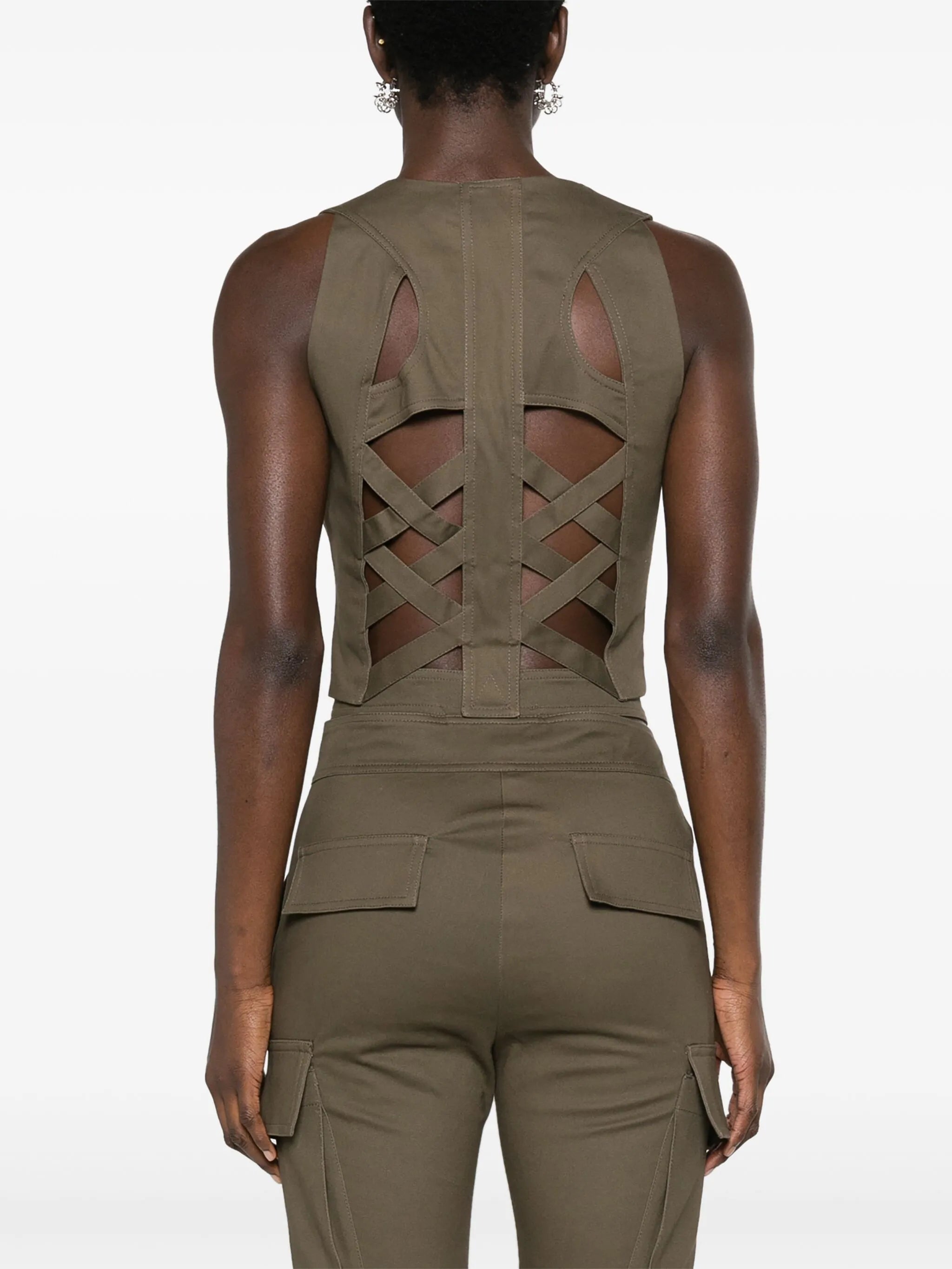 crossover-straps twill gilet
