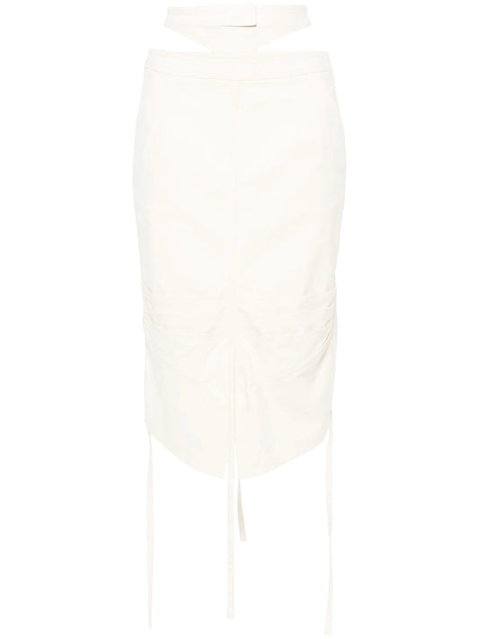 double-belt stretch-cotton midi skirt