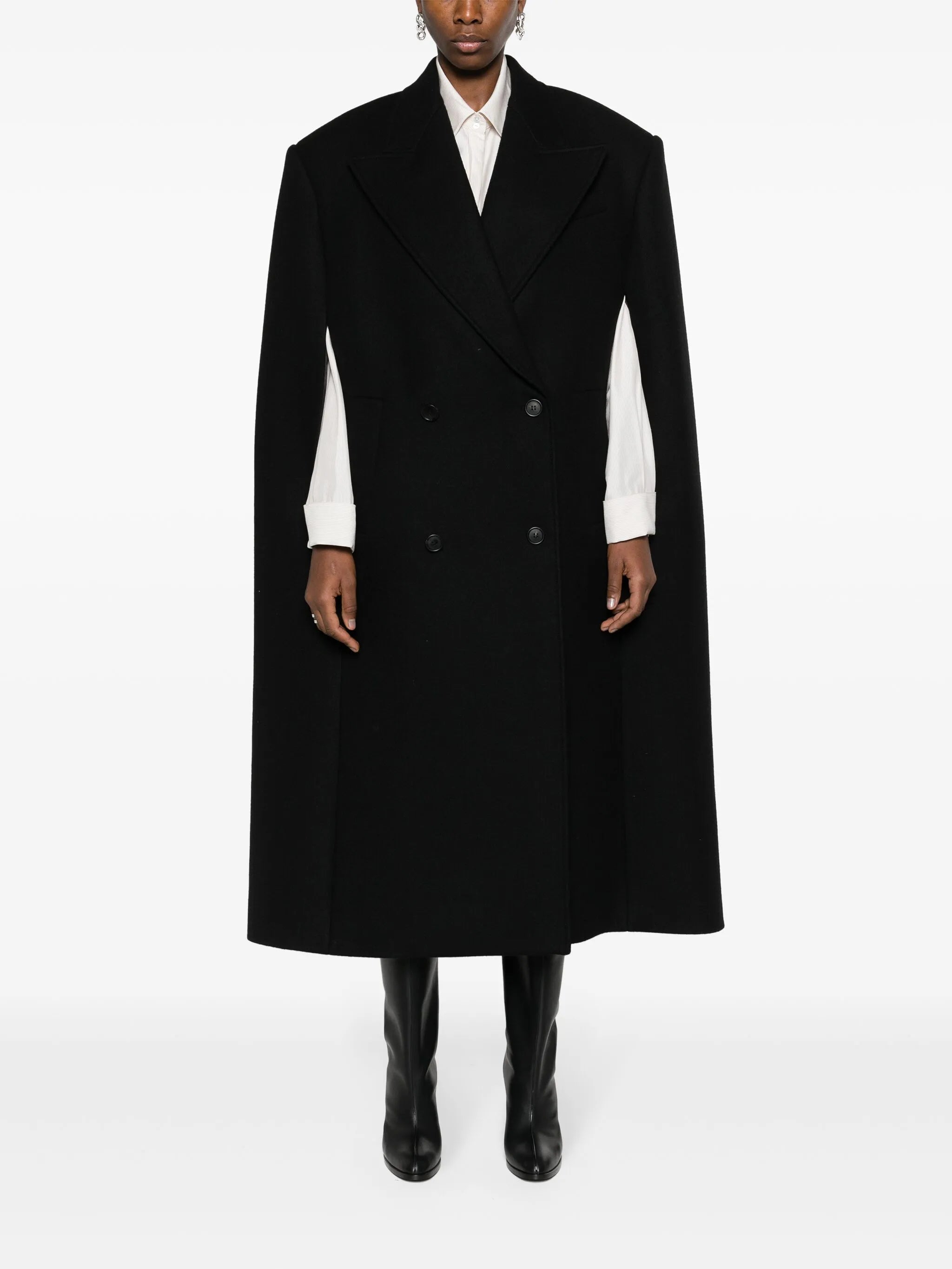 double-breasted wool cape