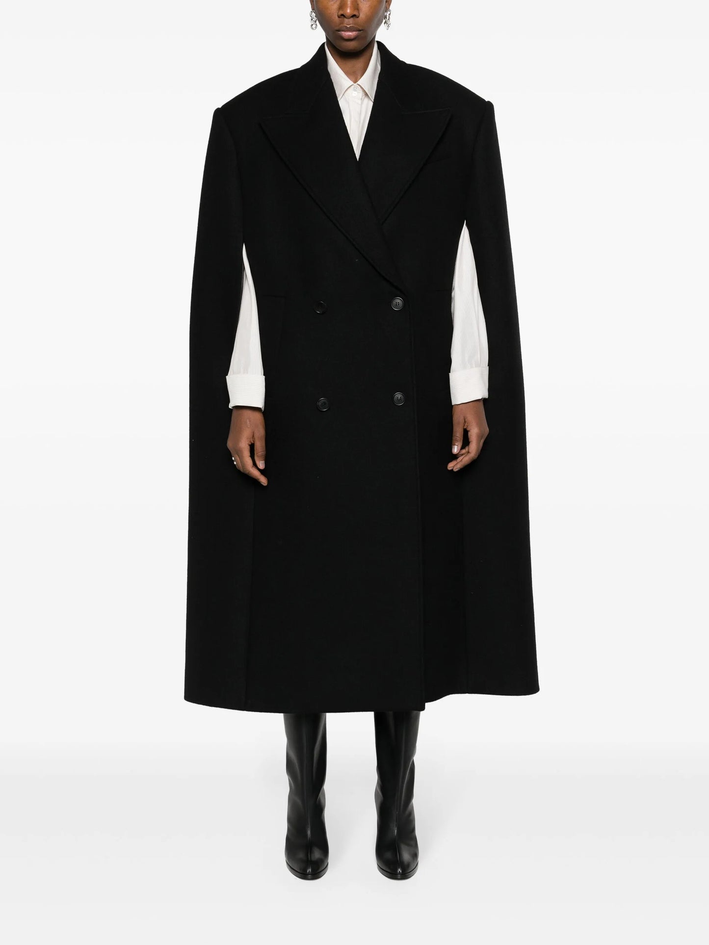 double-breasted wool cape