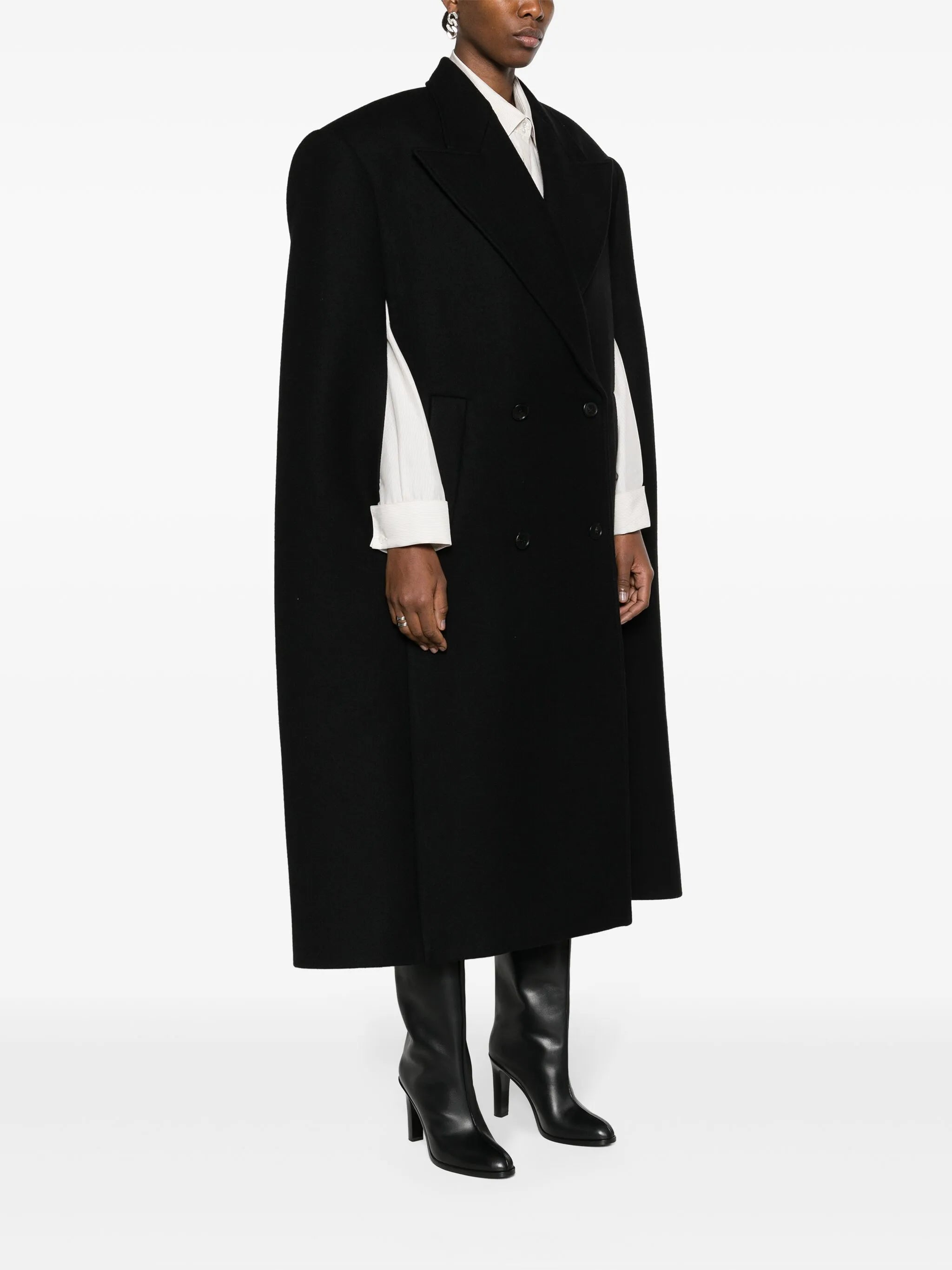 double-breasted wool cape