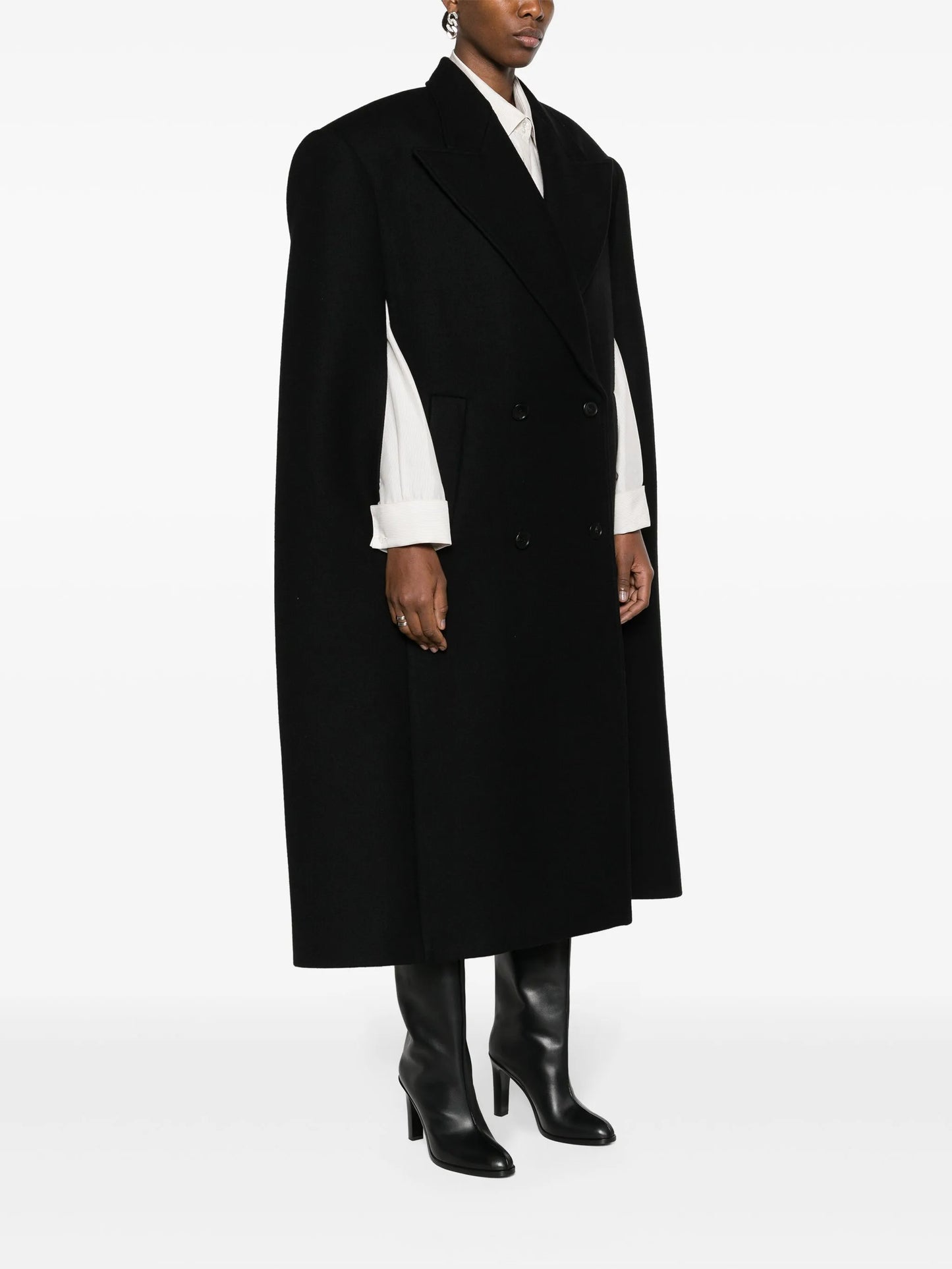 double-breasted wool cape