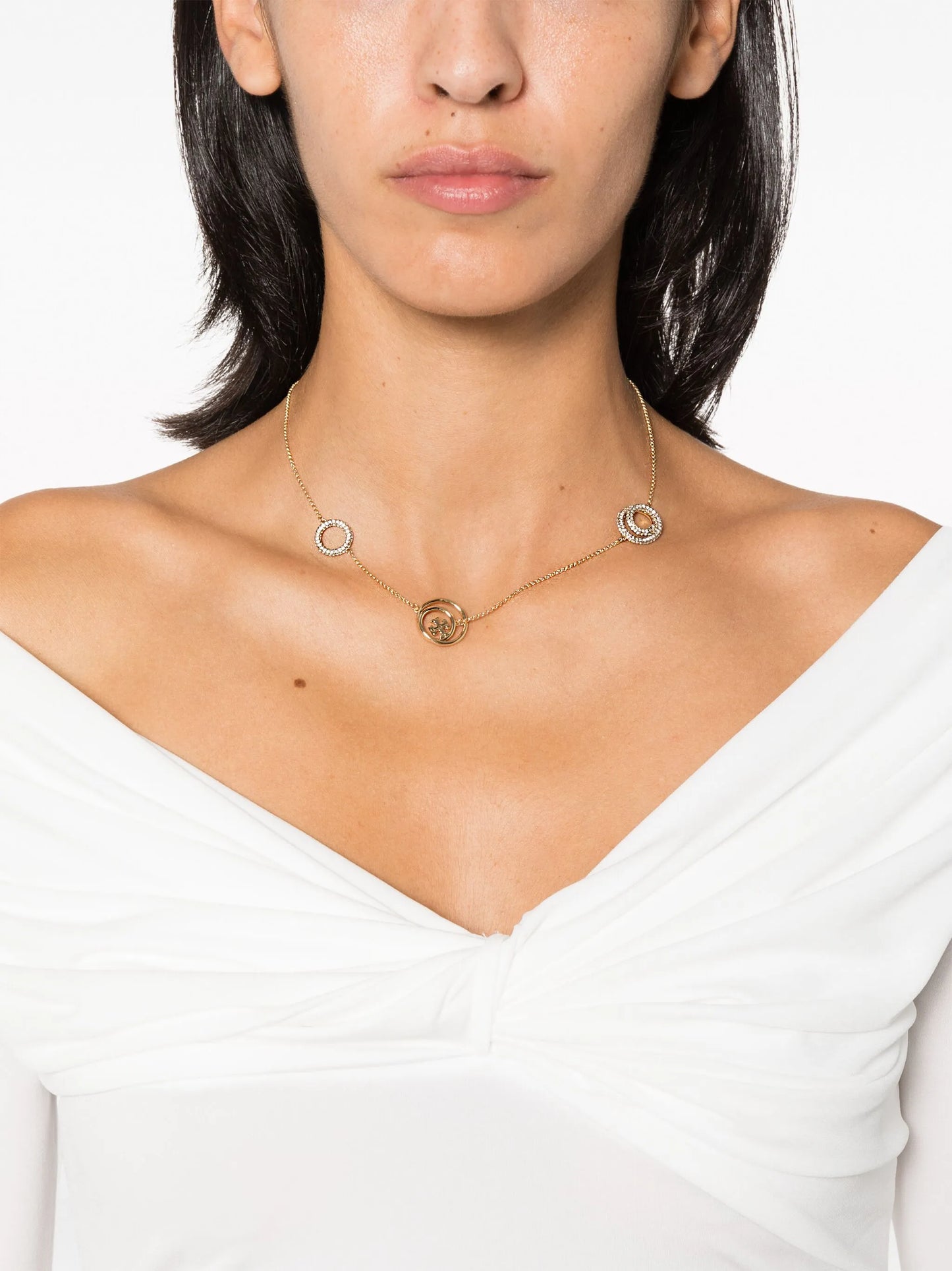 Double T crystal chain necklace