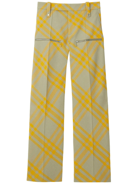 checked straight-leg trousers
