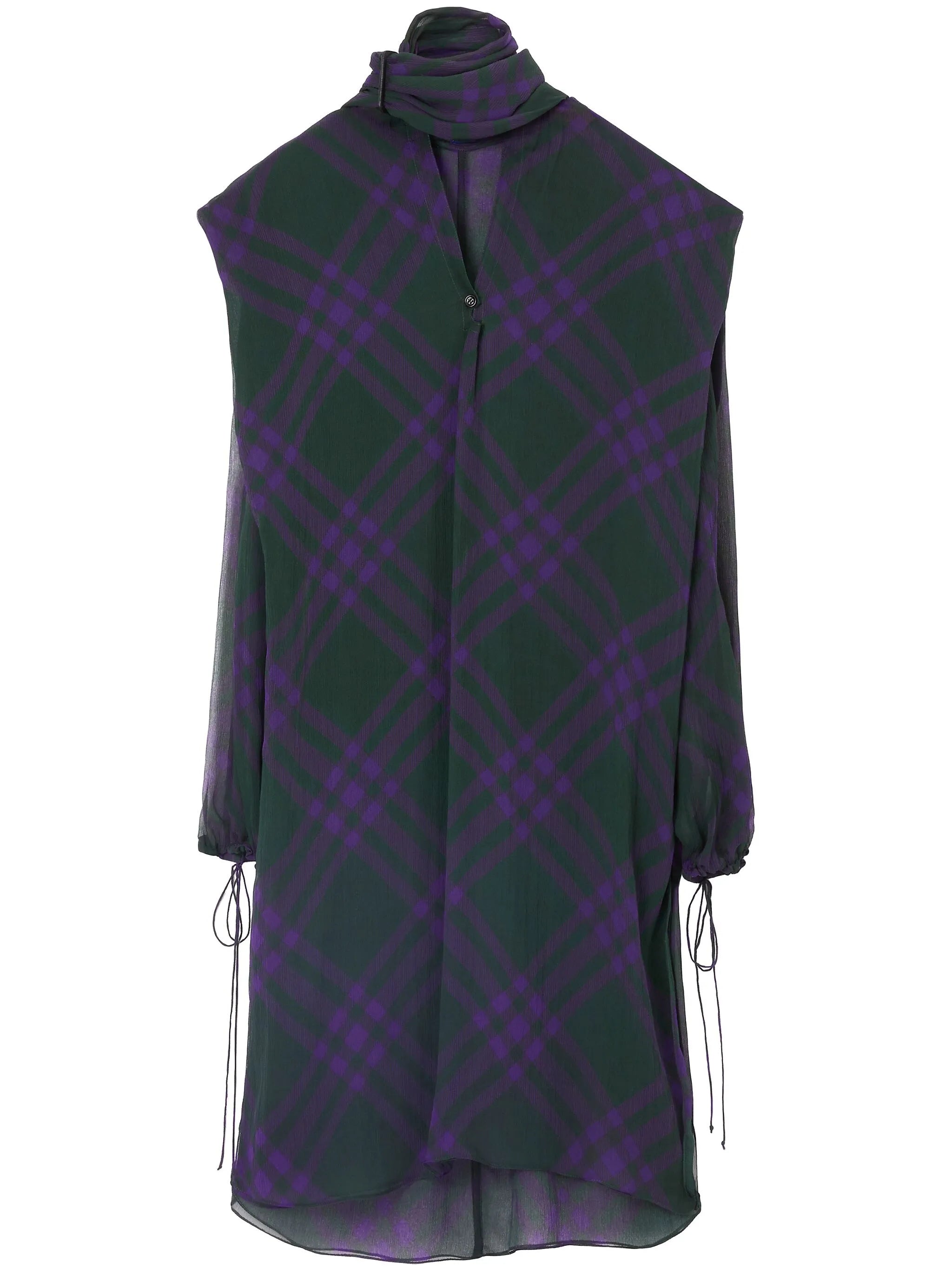 check-pattern silk blouse