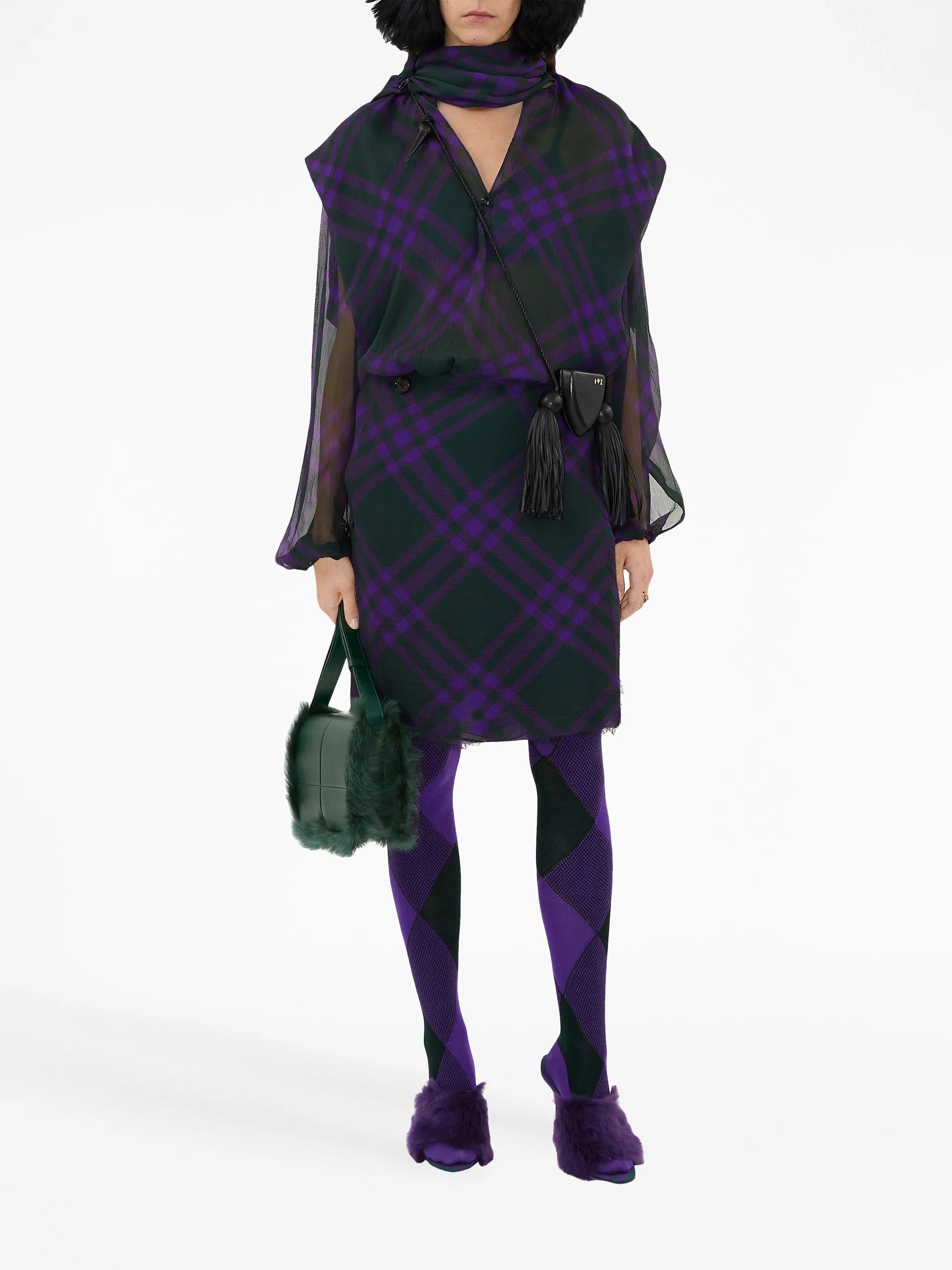 check-pattern silk blouse