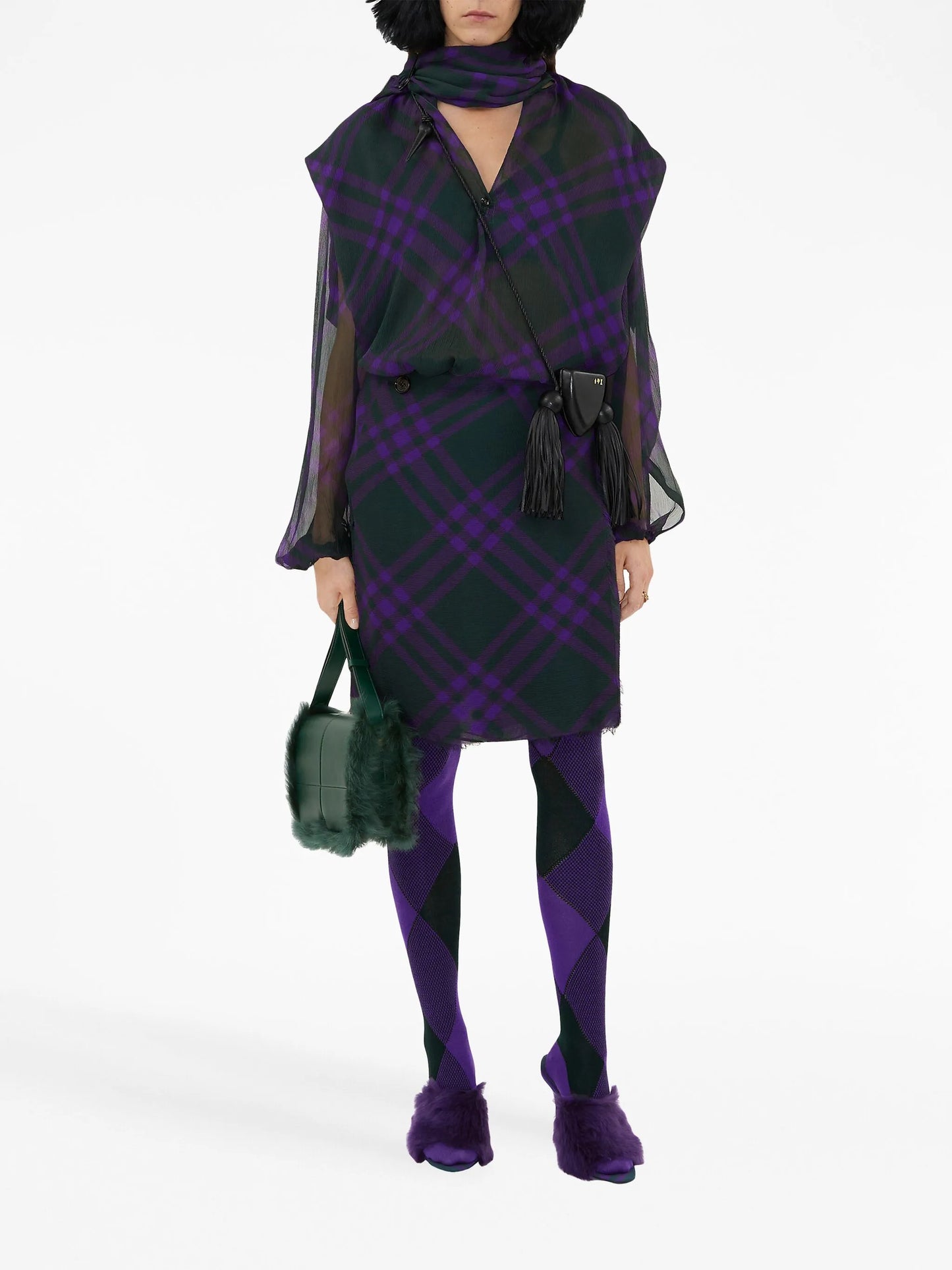 check-pattern silk blouse