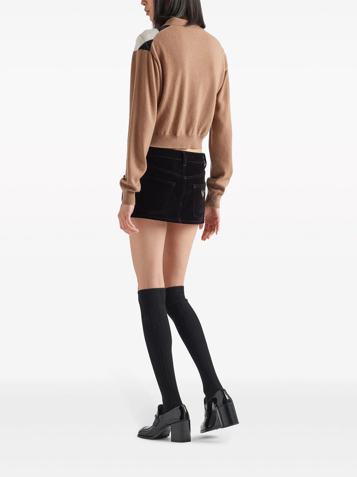 argyle-intarsia cashmere polo top