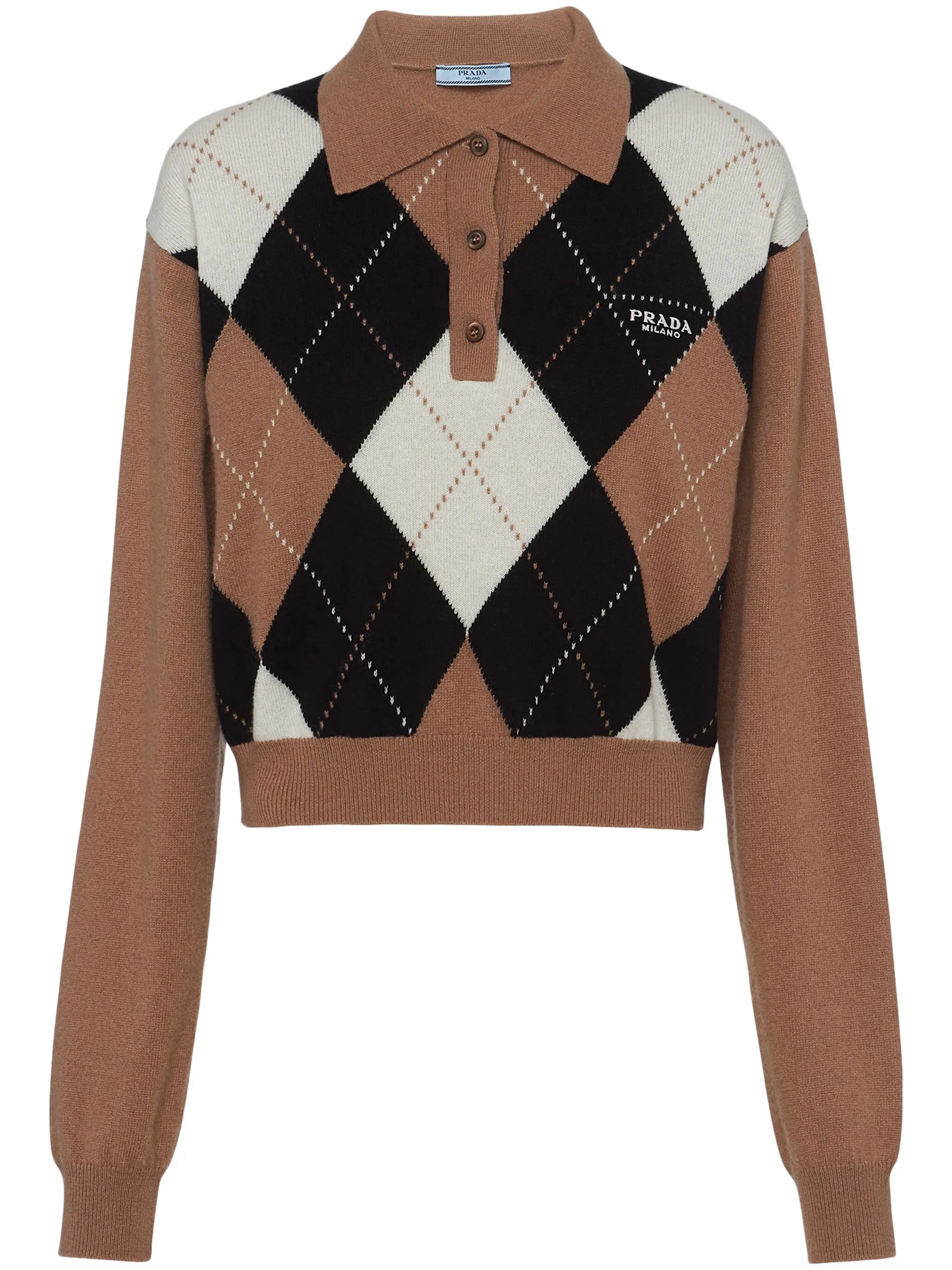 argyle-intarsia cashmere polo top