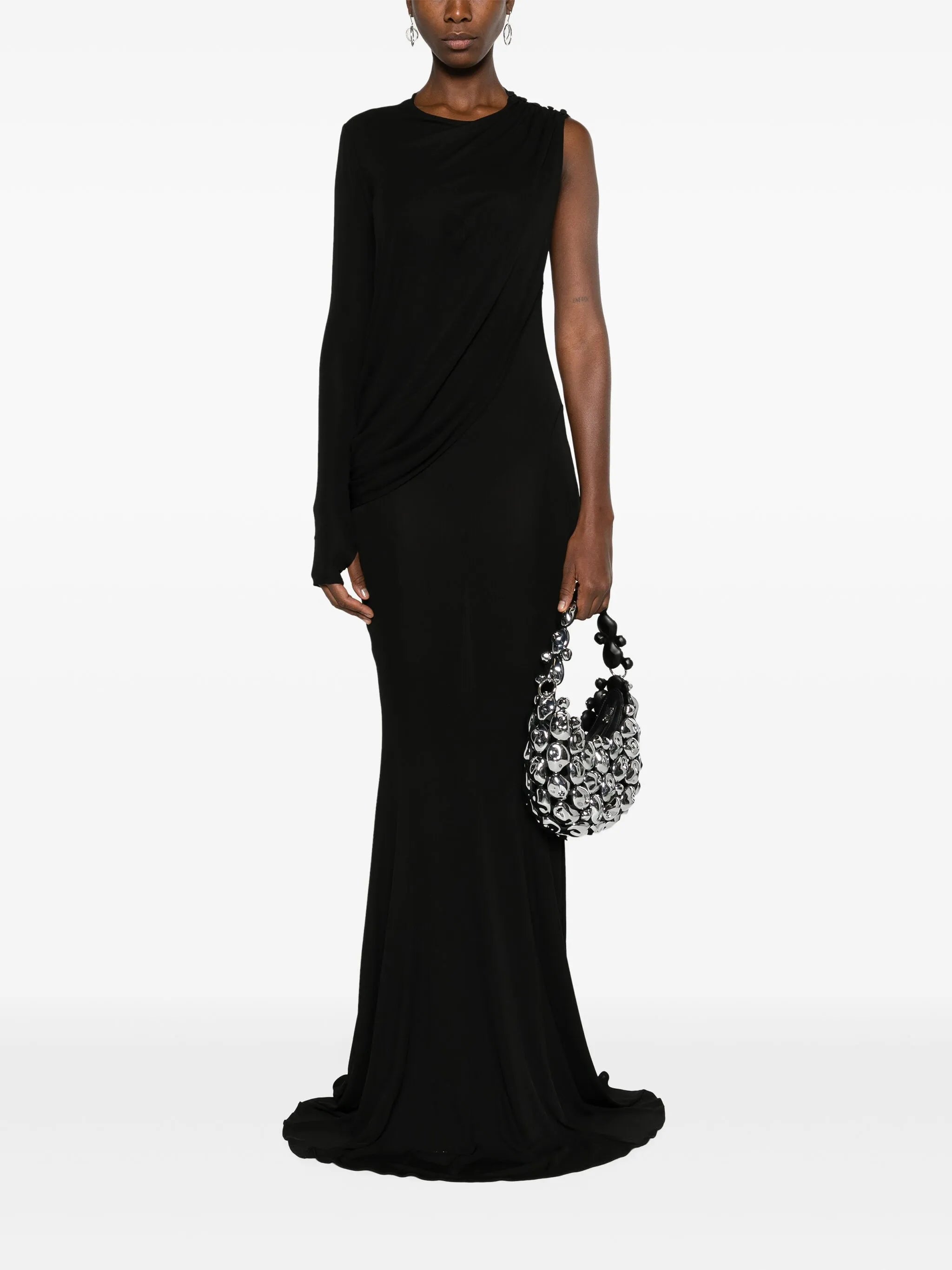 asymmetric draped maxi dress