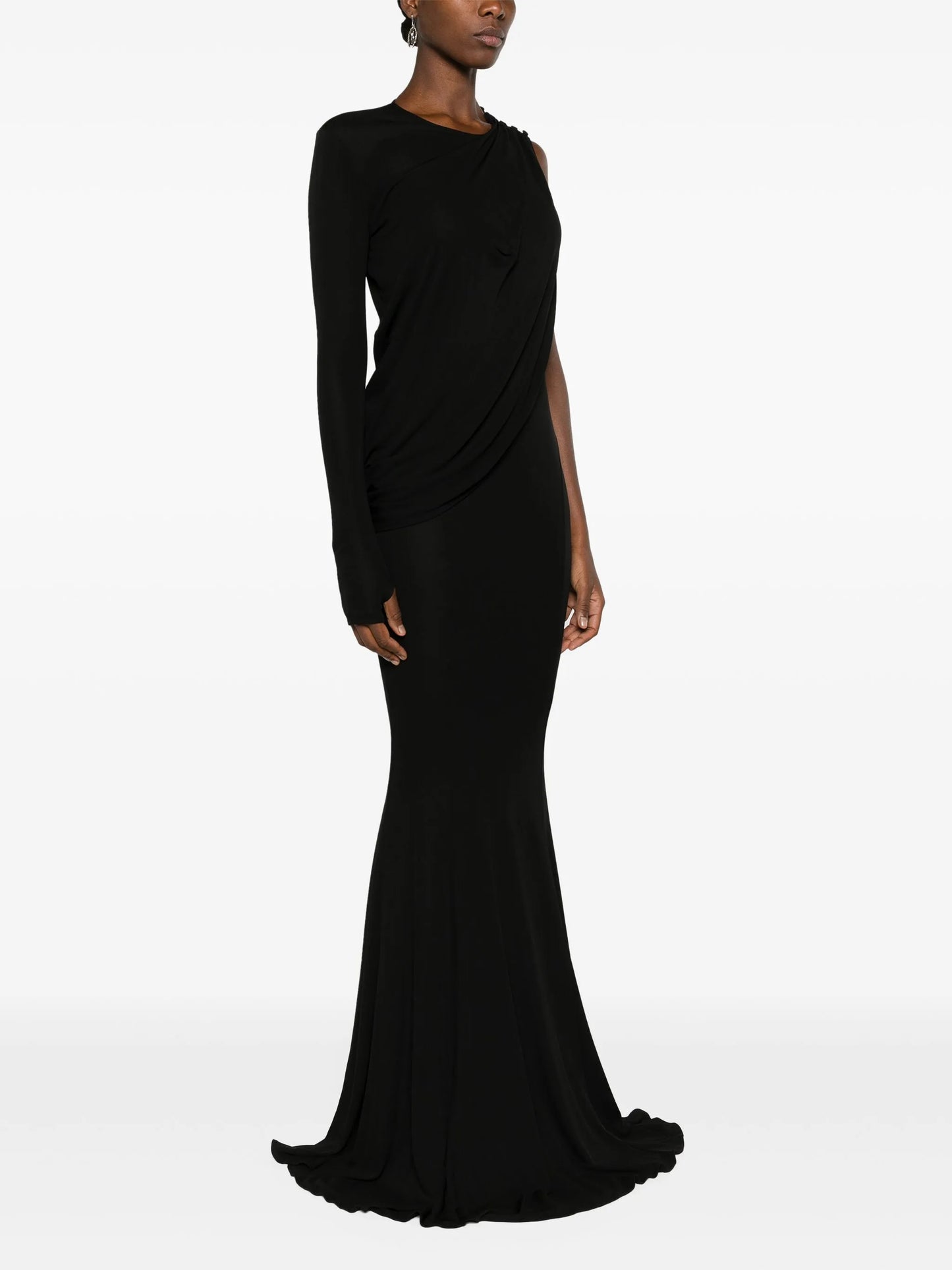 asymmetric draped maxi dress