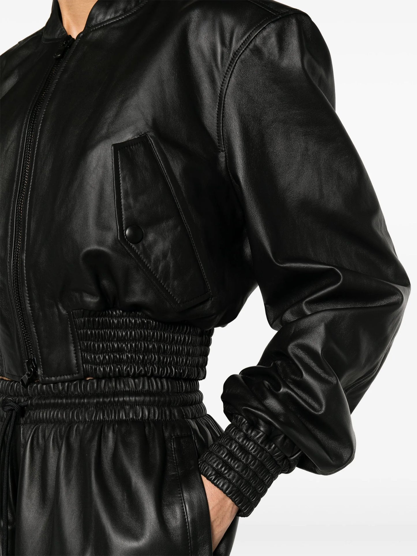 cropped leather bomber jacket