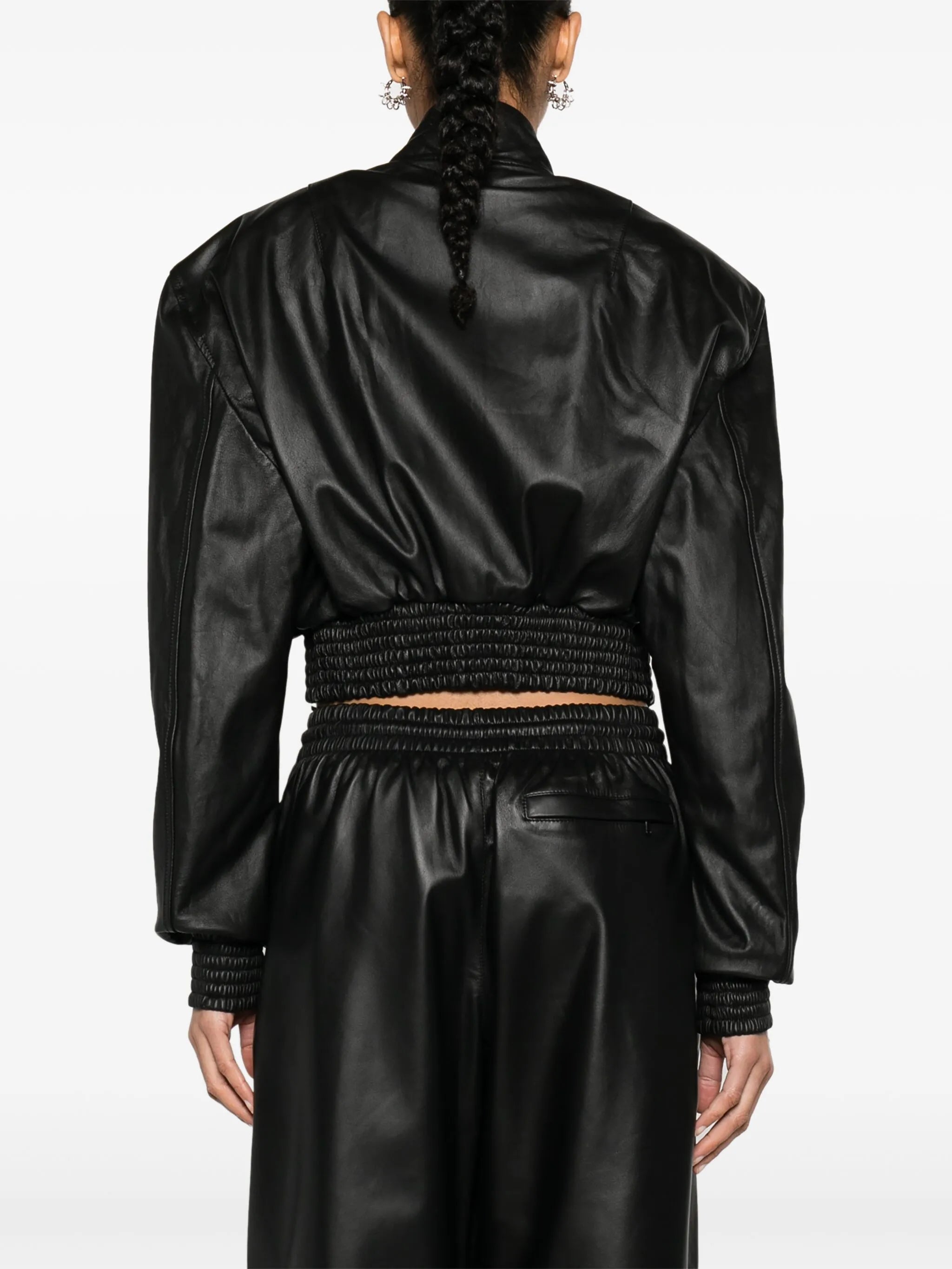 cropped leather bomber jacket