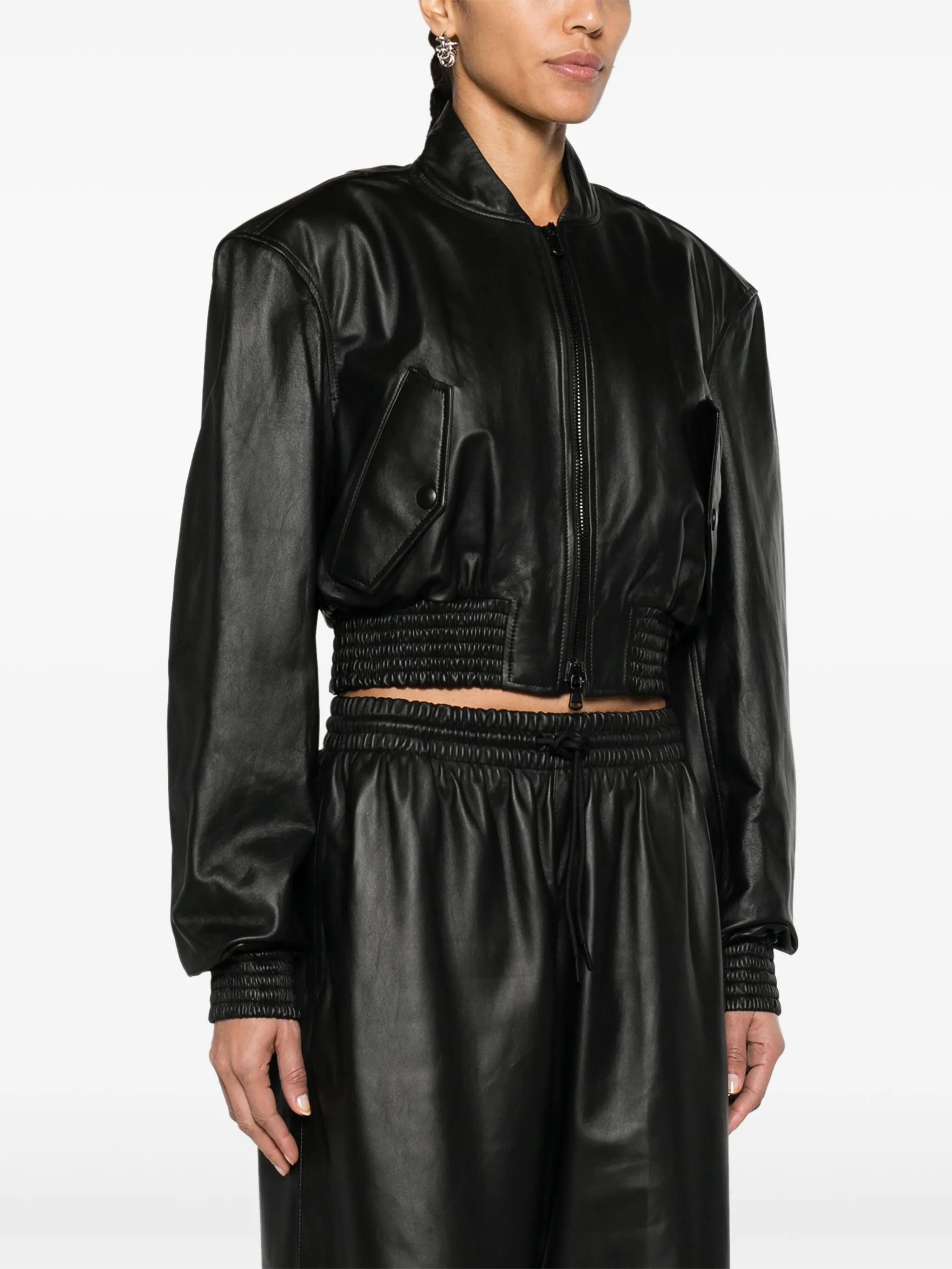 cropped leather bomber jacket